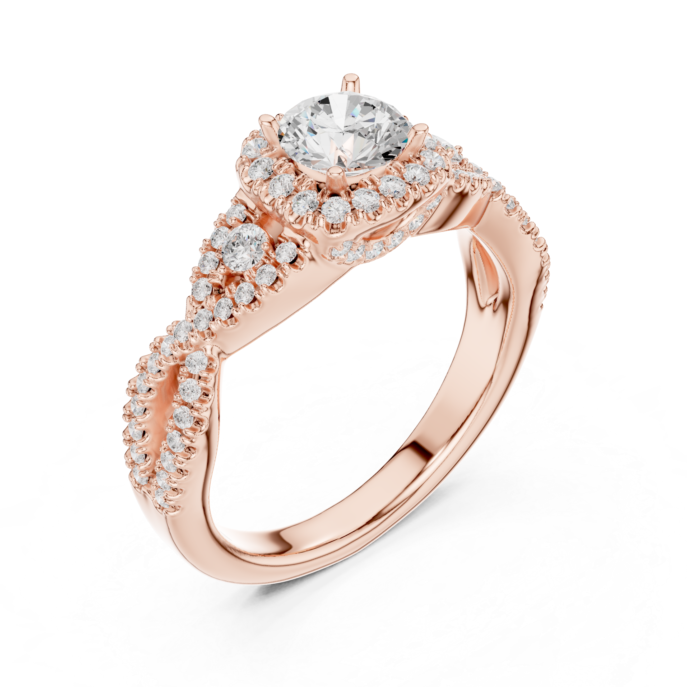 Twisted Halo Engagement Ring with Pav? Diamonds