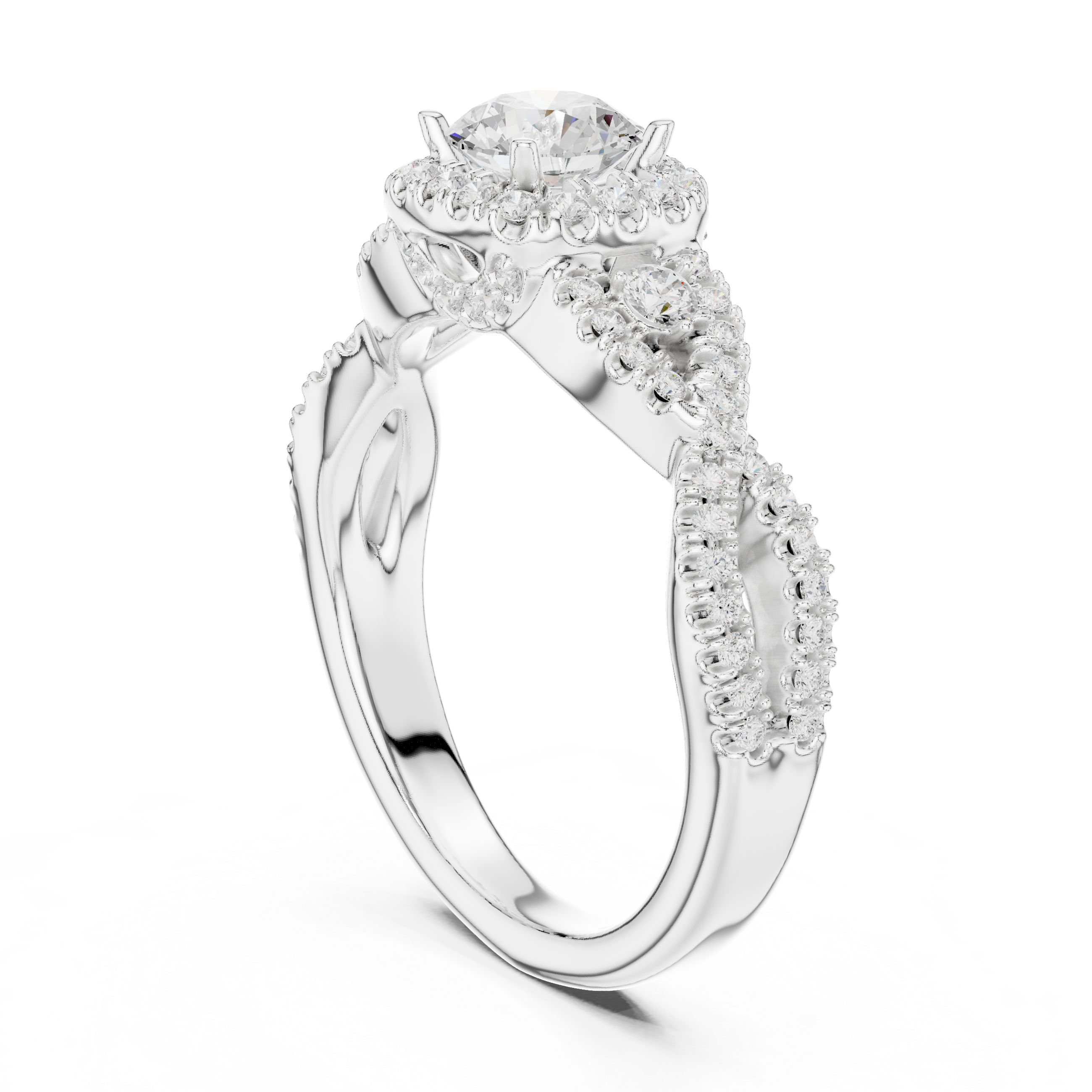 Twisted Halo Engagement Ring with Pav? Diamonds