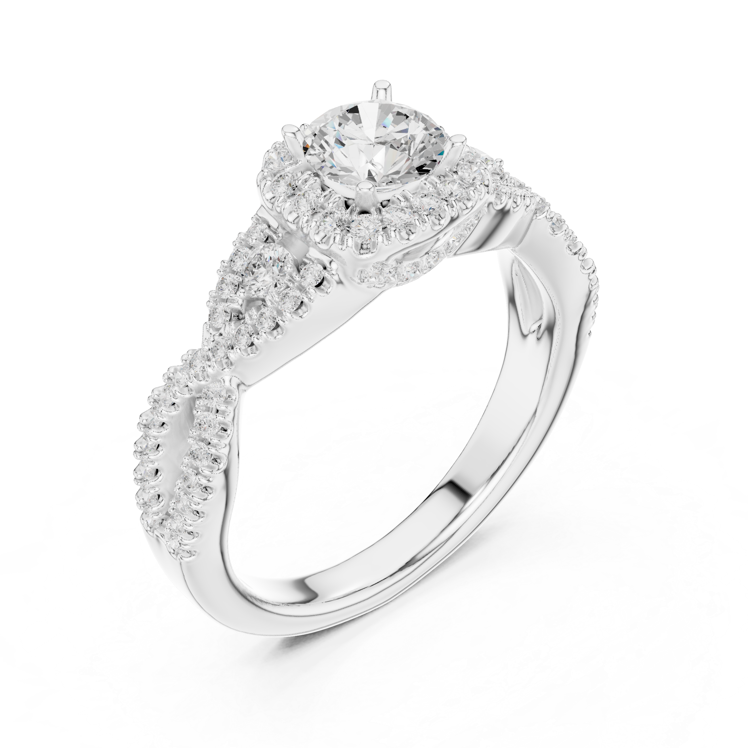 Twisted Halo Engagement Ring with Pav? Diamonds