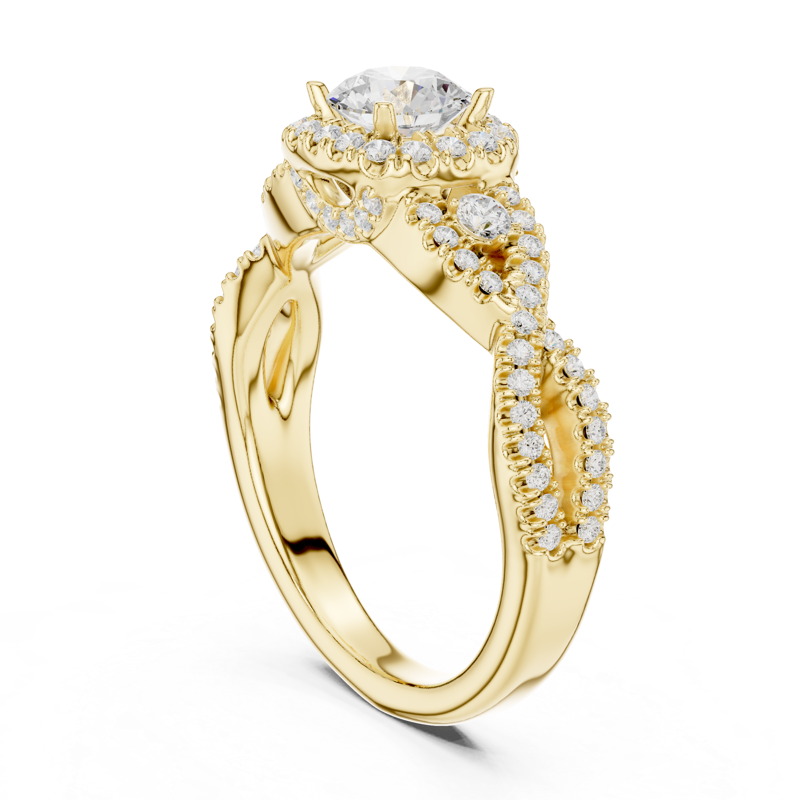 Twisted Halo Engagement Ring with Pav? Diamonds