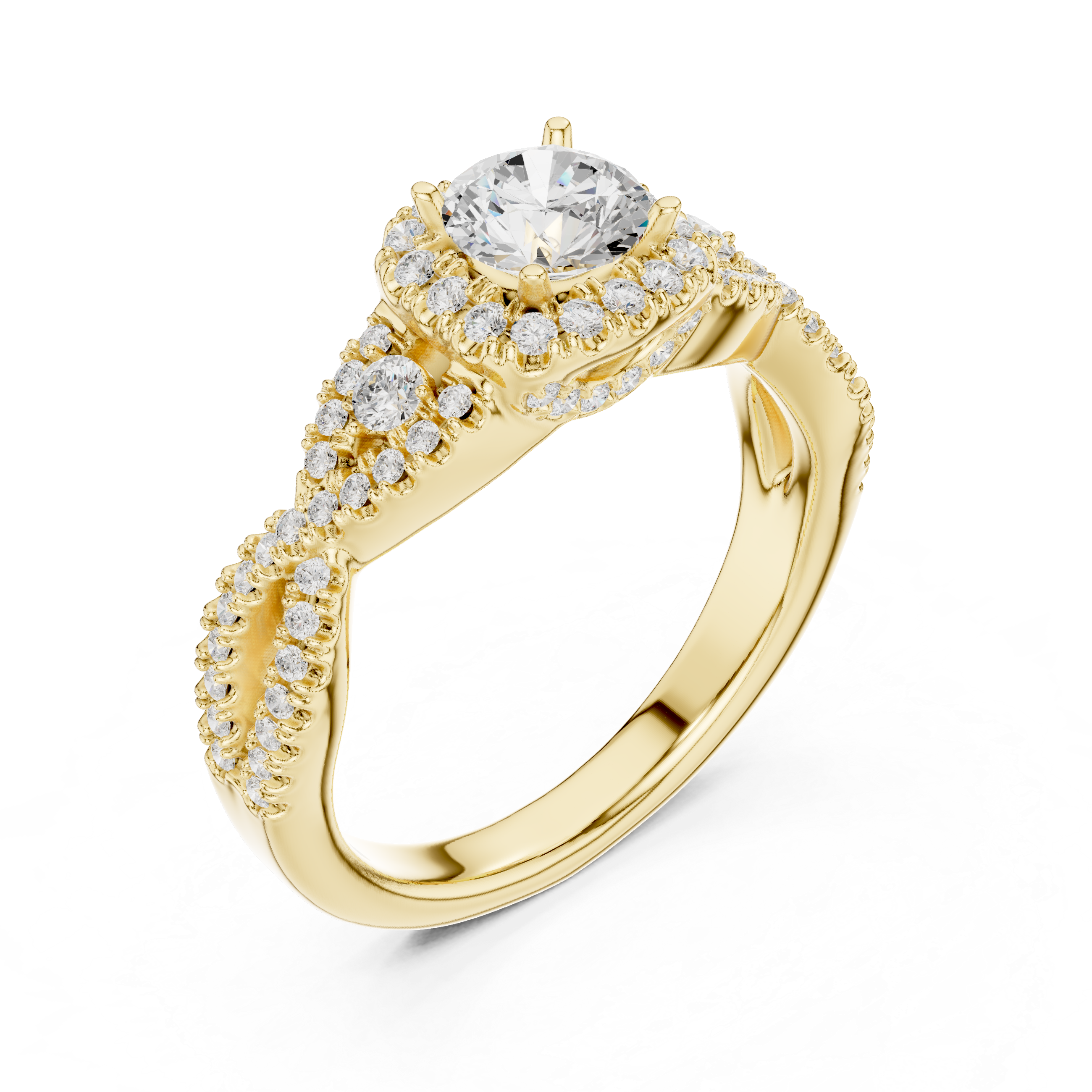 Twisted Halo Engagement Ring with Pav? Diamonds
