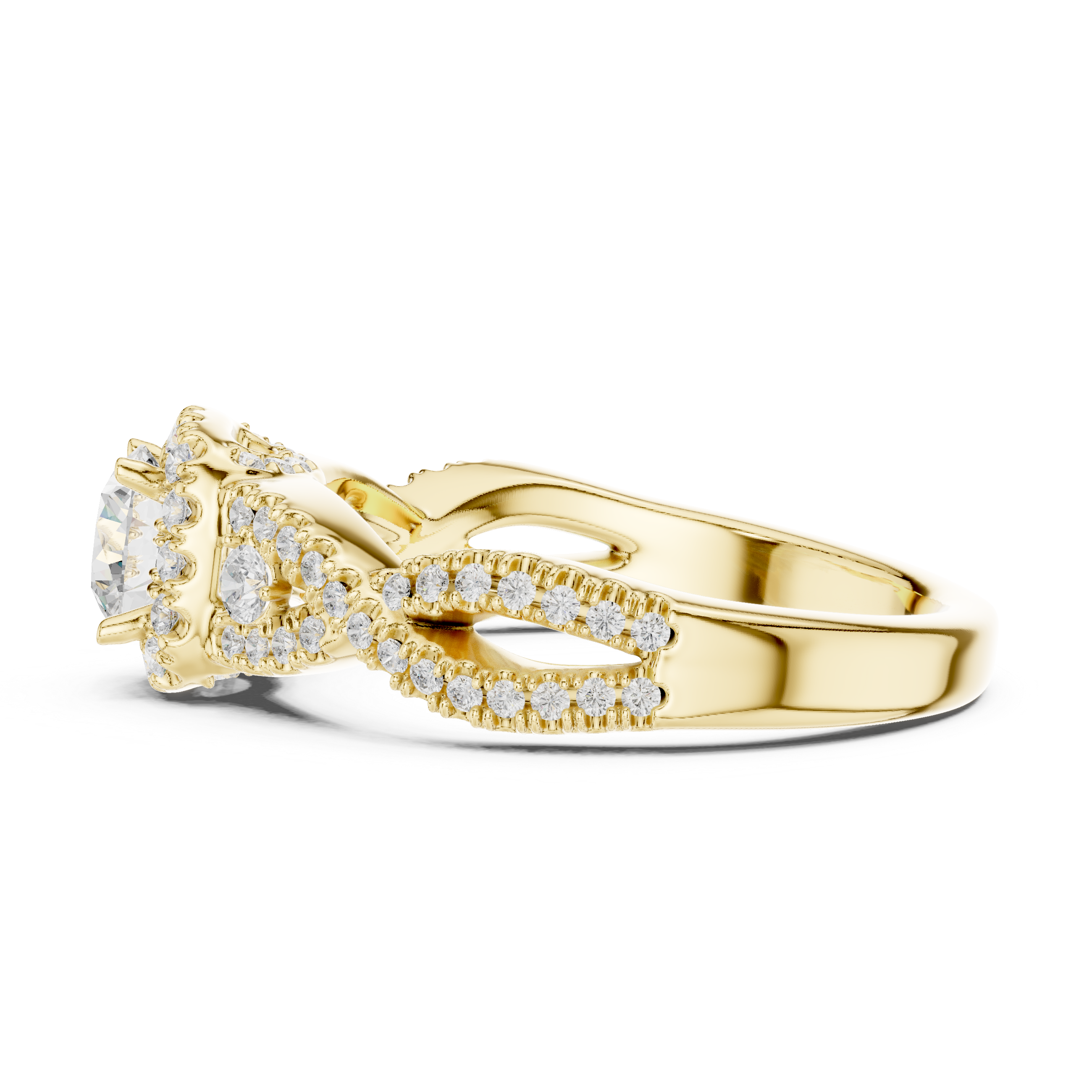 Twisted Halo Engagement Ring with Pav? Diamonds