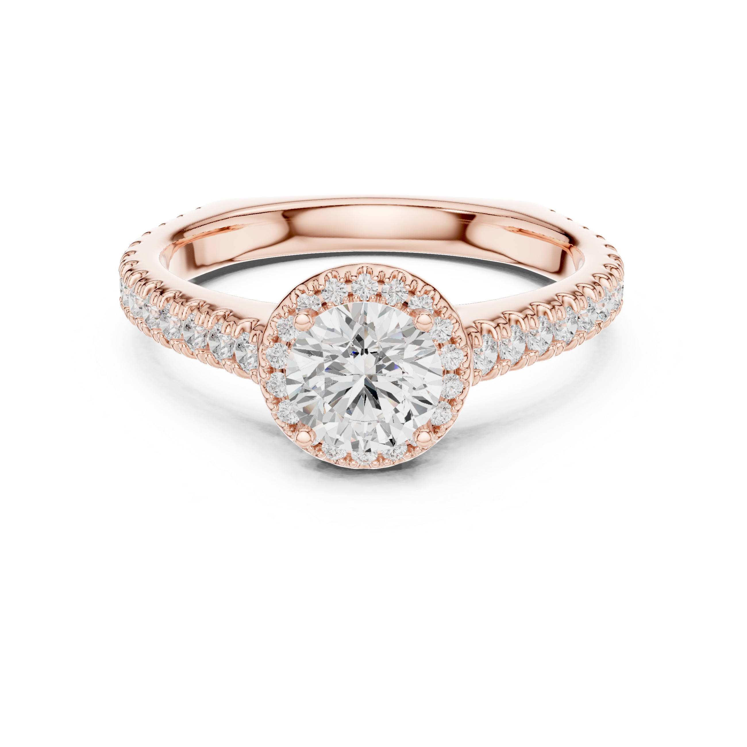 Tapered Rose Gold Engagement Ring with Pav? Diamond Band