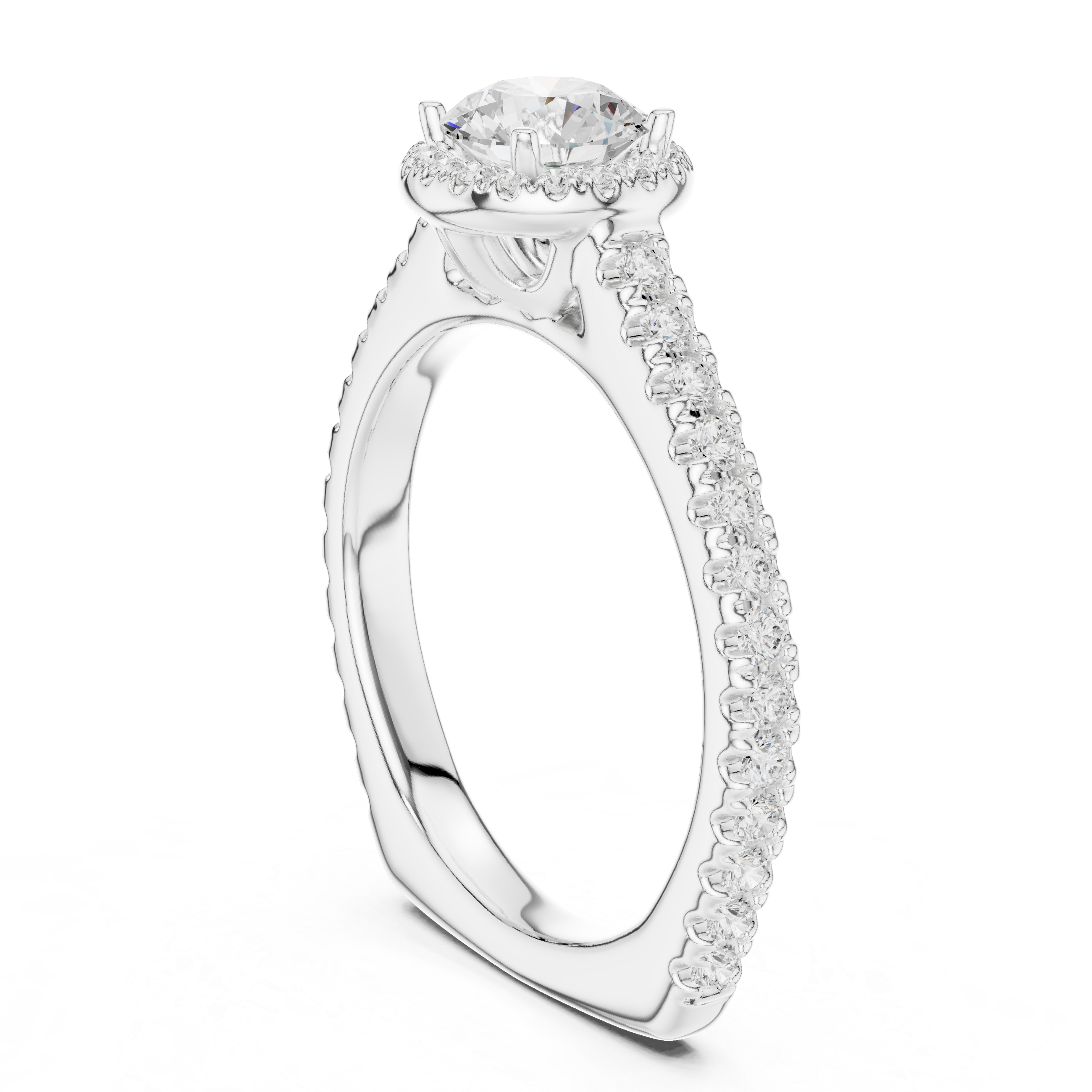 Tapered Rose Gold Engagement Ring with Pav? Diamond Band