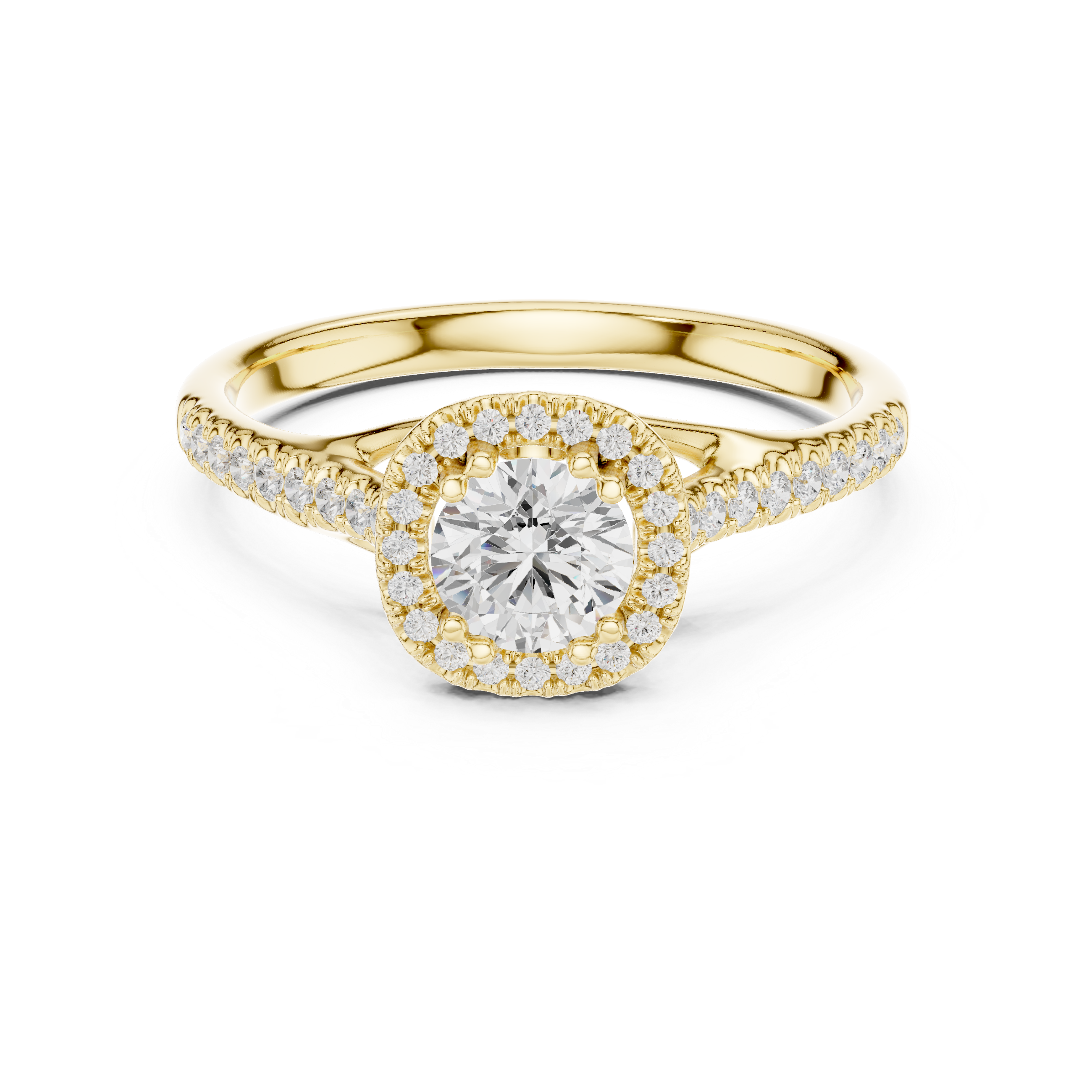 Split Shank Engagement Ring with Pav? Diamonds and Halo Setting
