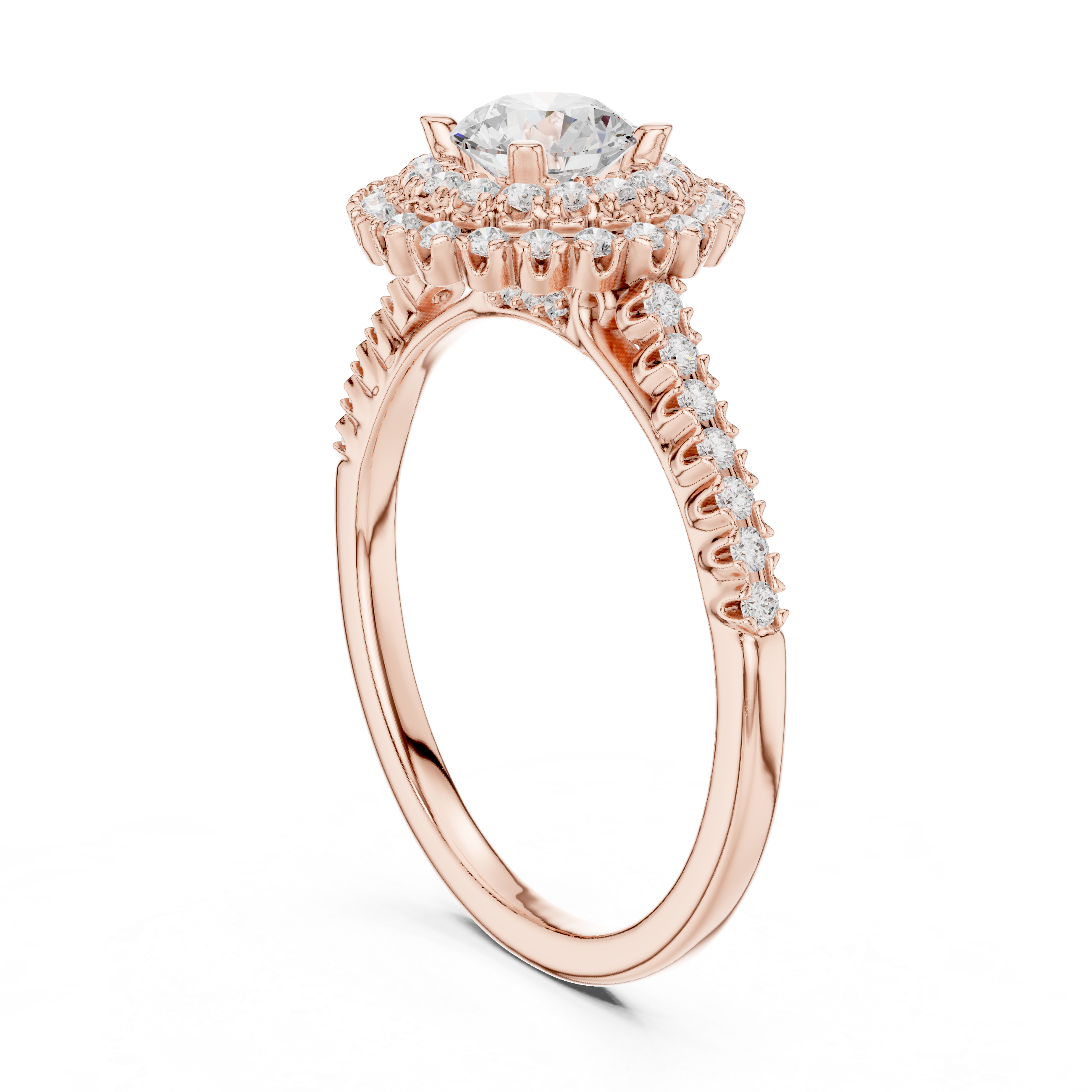 Double Halo Engagement Ring with Milgrain Detailing