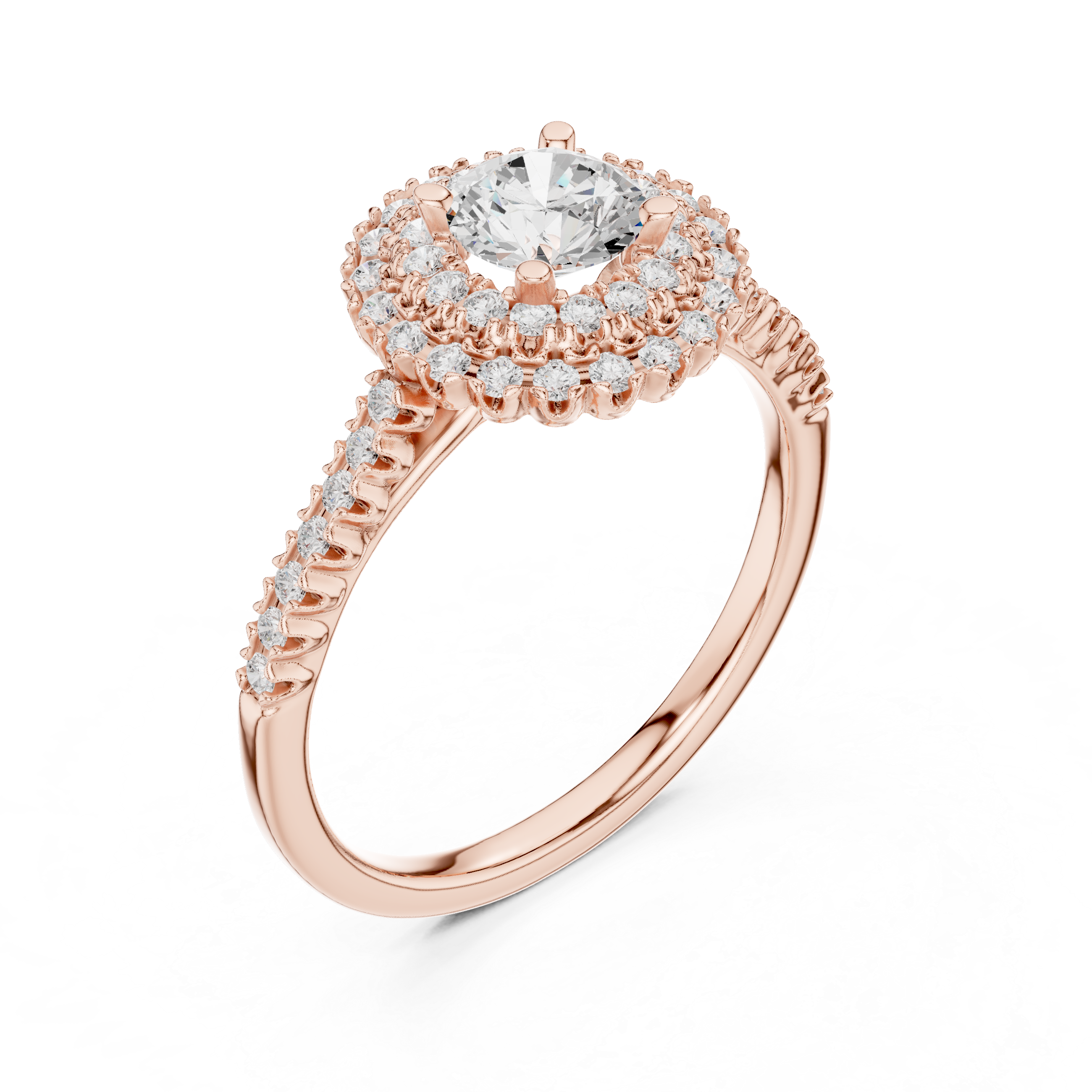 Double Halo Engagement Ring with Milgrain Detailing