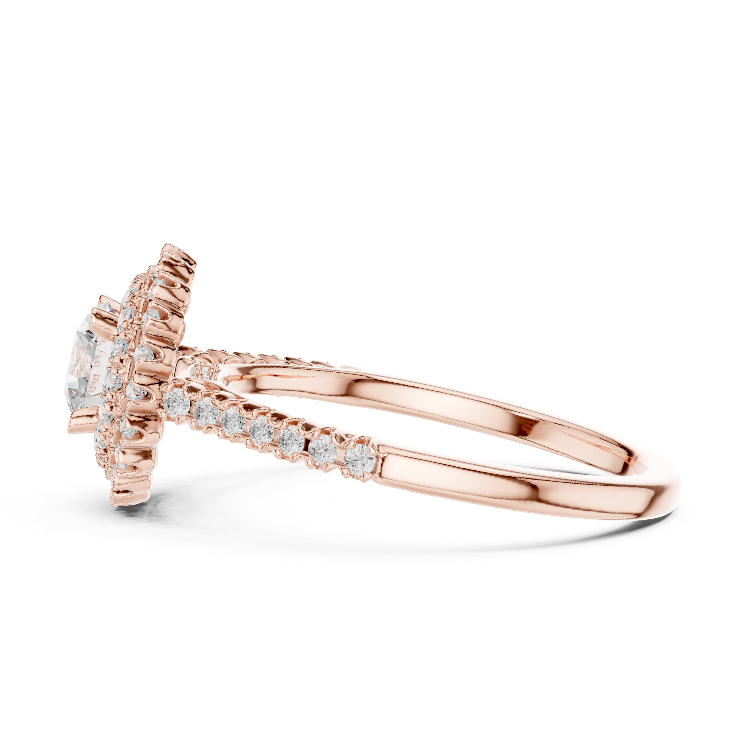 Double Halo Engagement Ring with Milgrain Detailing