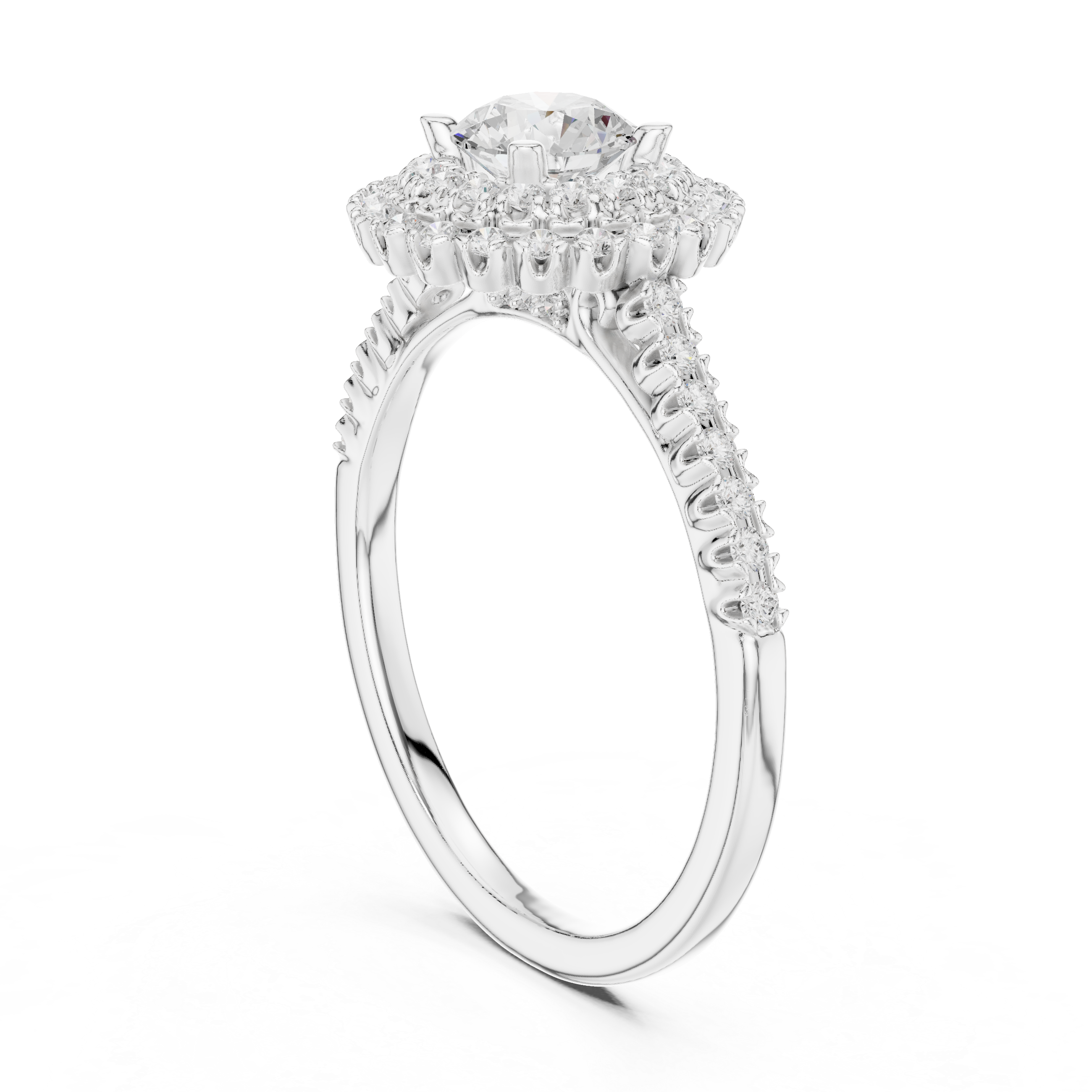 Double Halo Engagement Ring with Milgrain Detailing