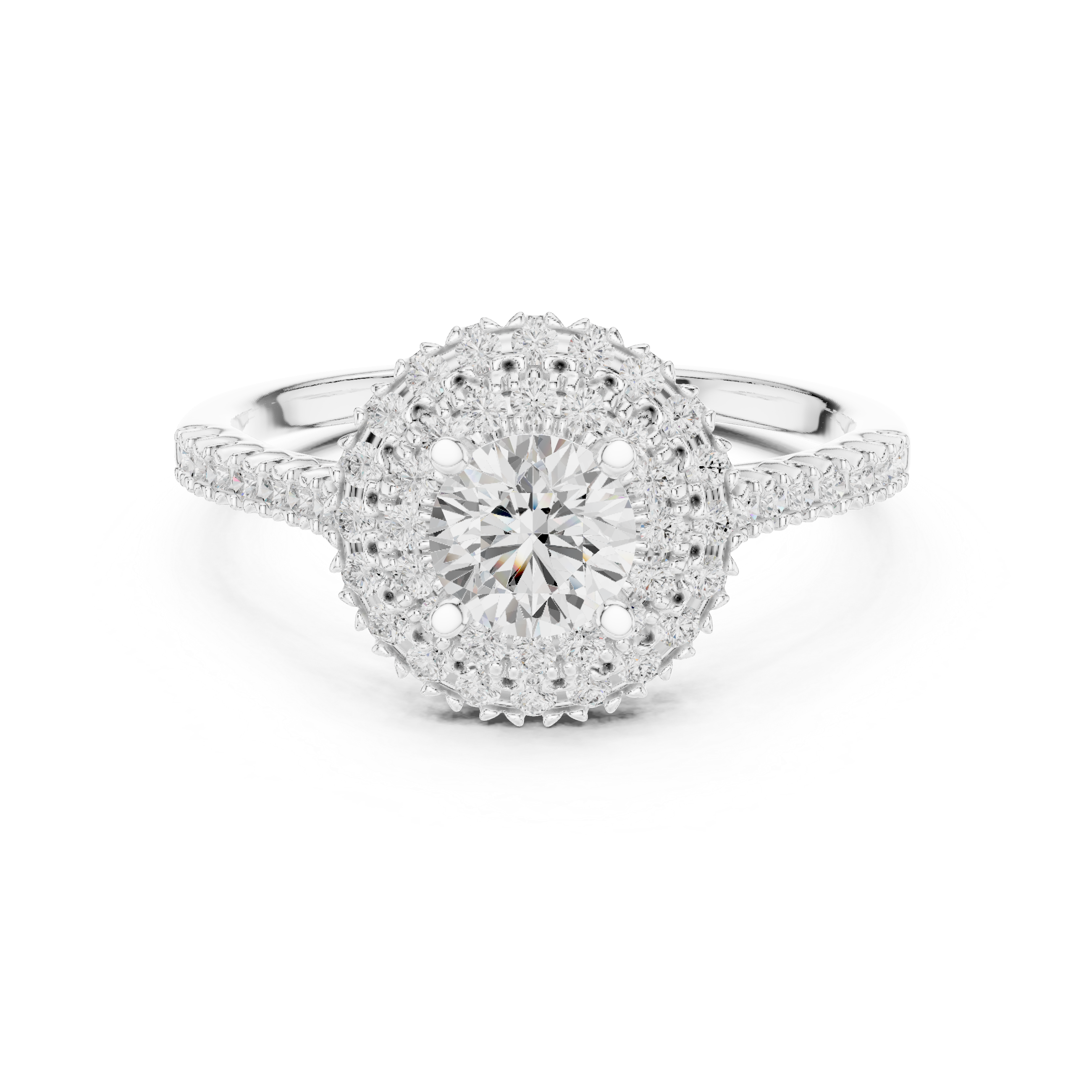 Double Halo Engagement Ring with Milgrain Detailing