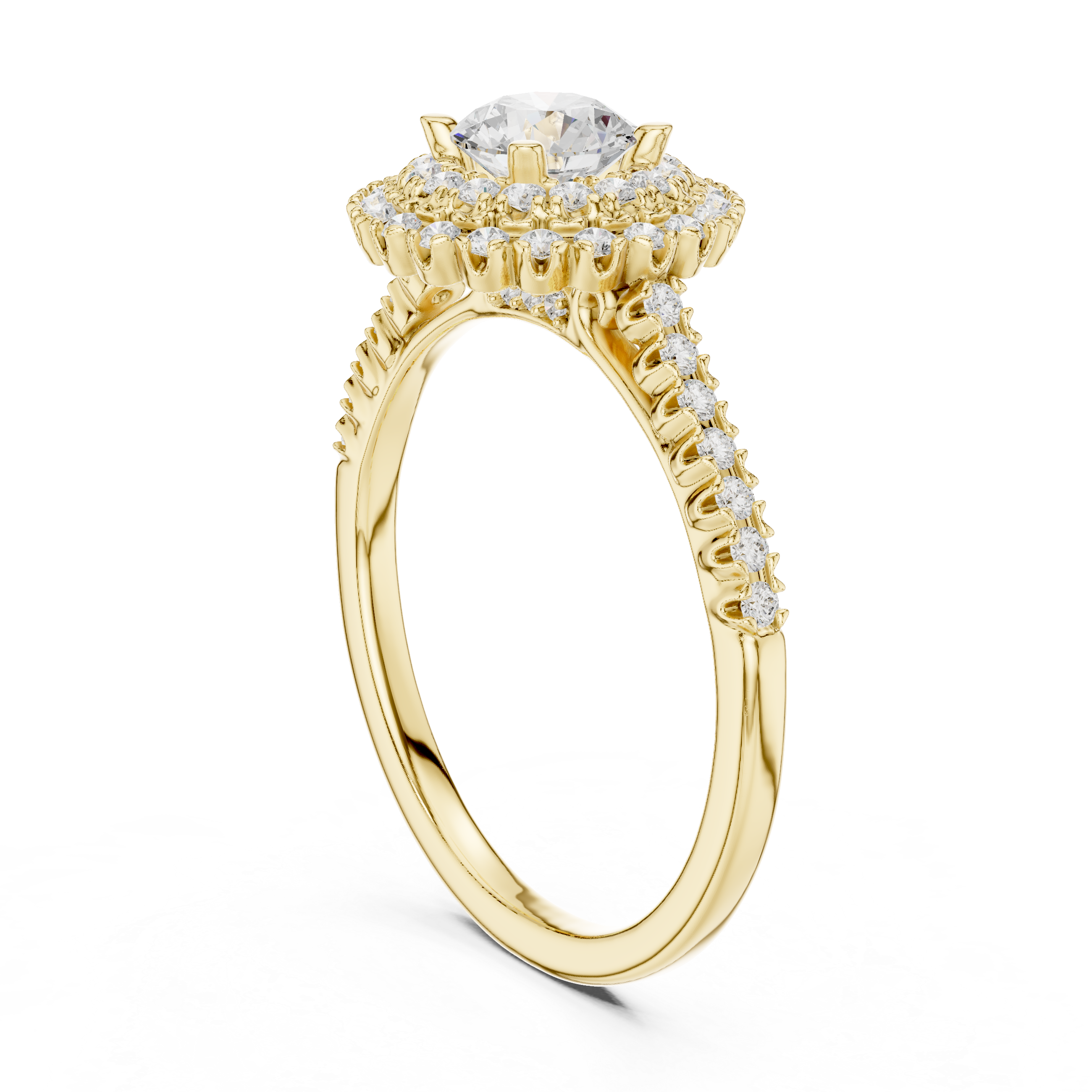 Double Halo Engagement Ring with Milgrain Detailing