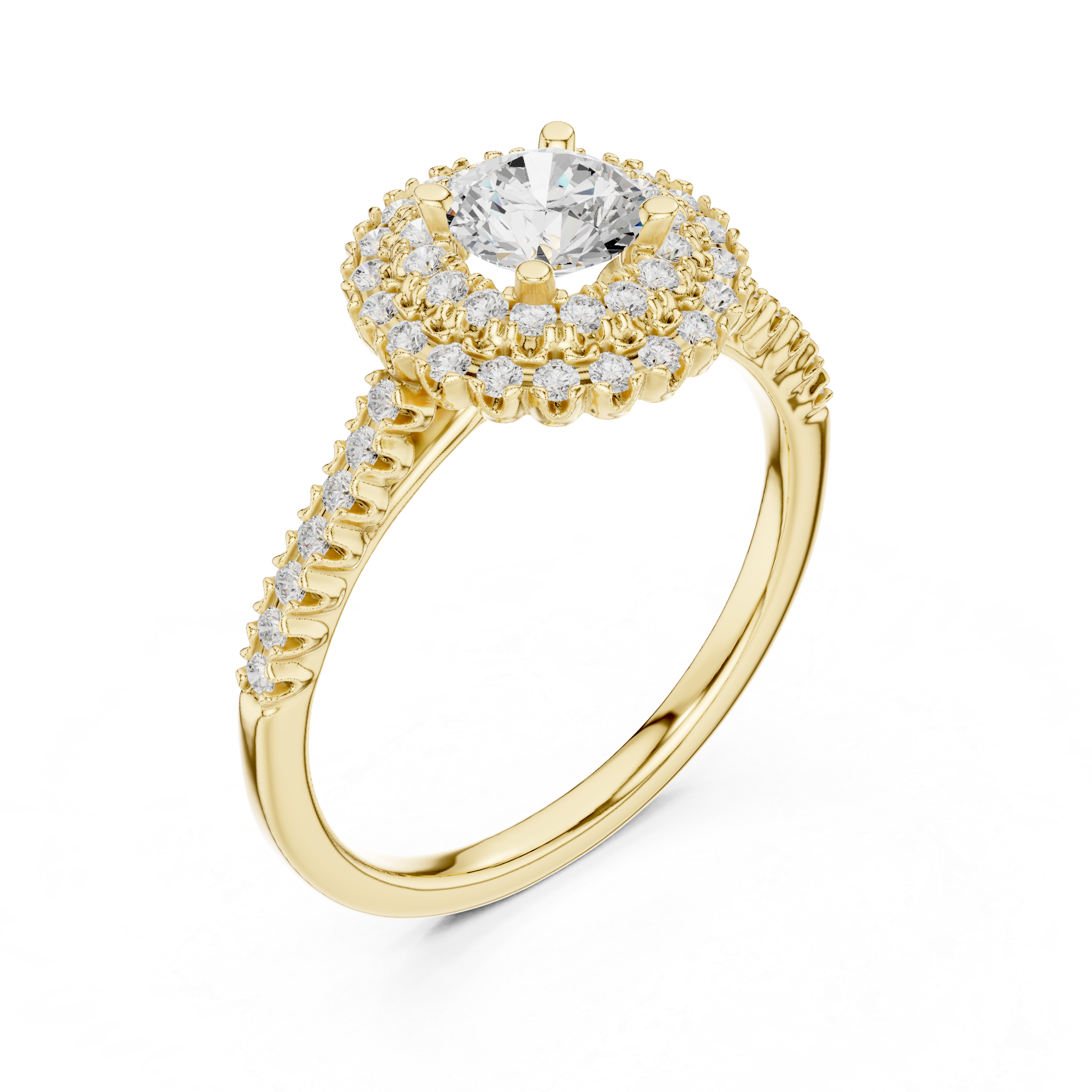 Double Halo Engagement Ring with Milgrain Detailing
