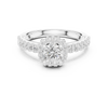 Halo Engagement Ring with Pav? Diamond Band and Scalloped Edge Detailing