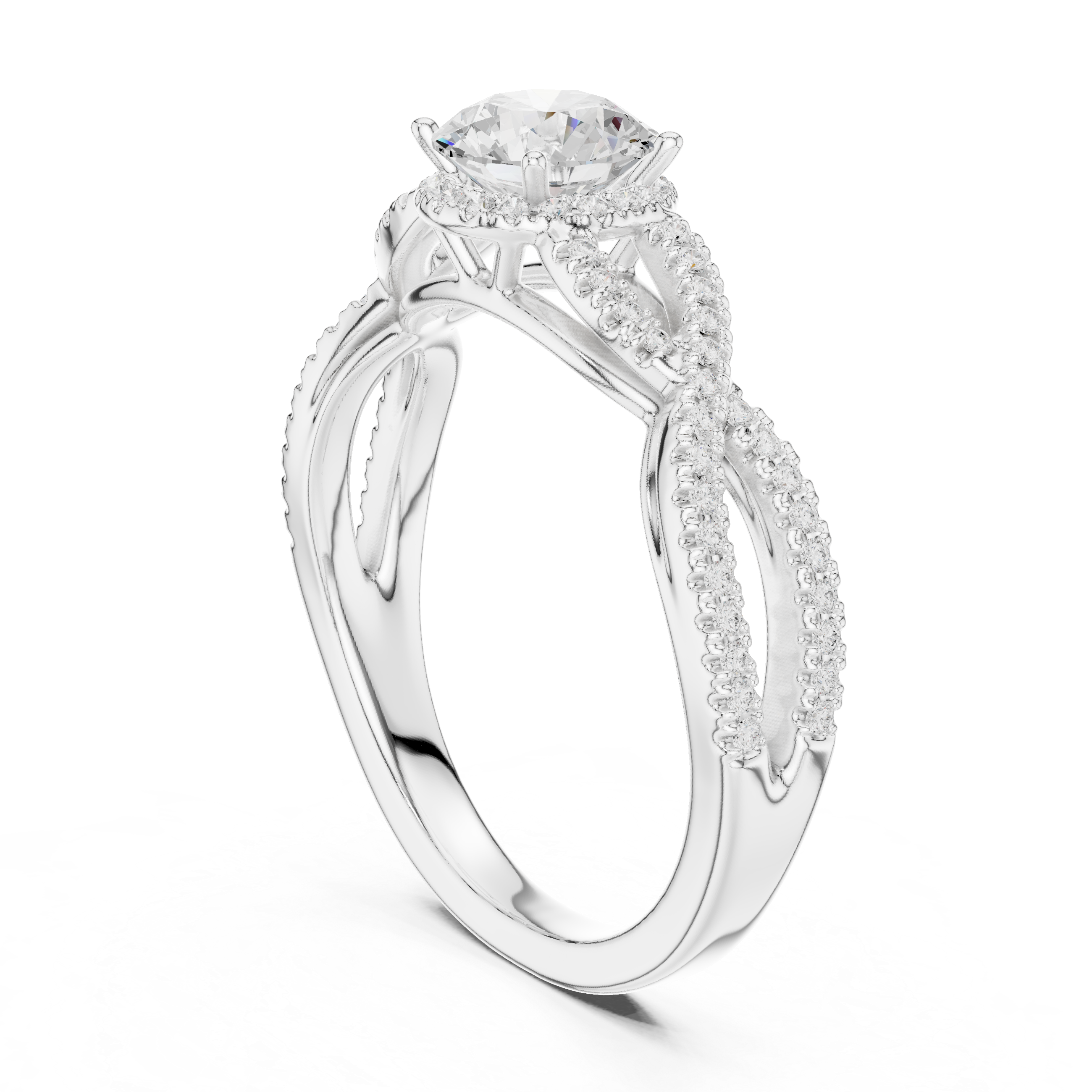 twisted band ring with a large central diamond