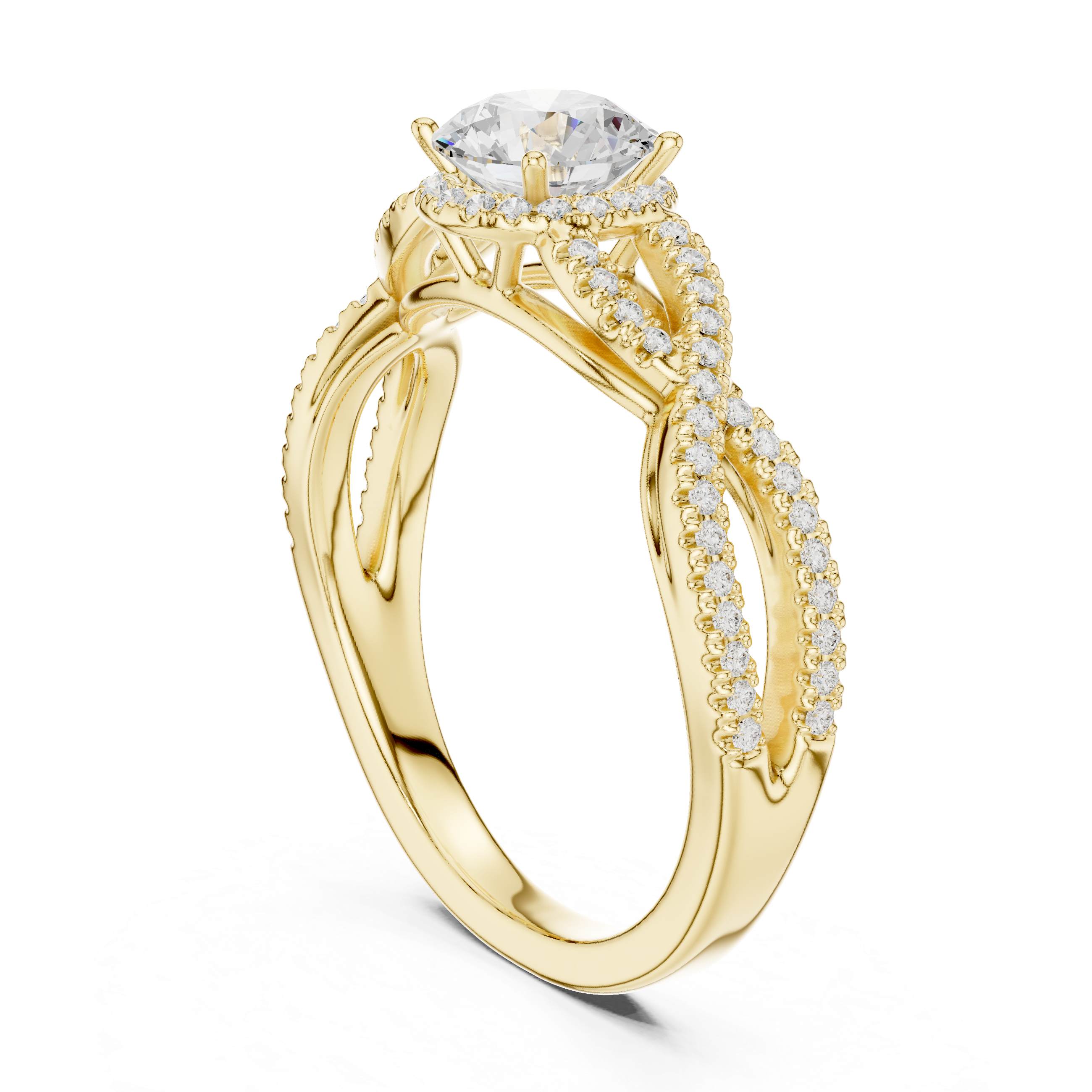 twisted band ring with a large central diamond