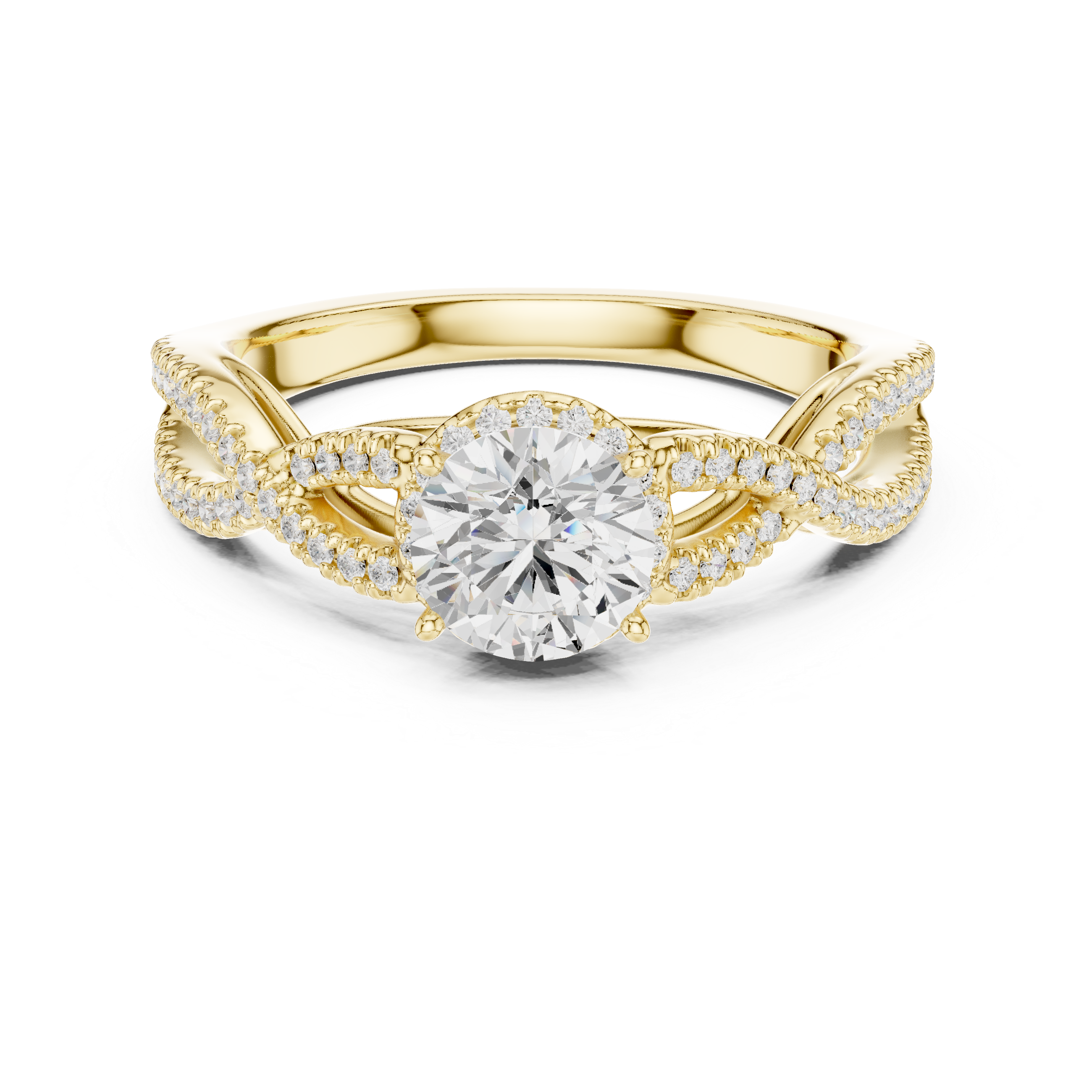 twisted band ring with a large central diamond