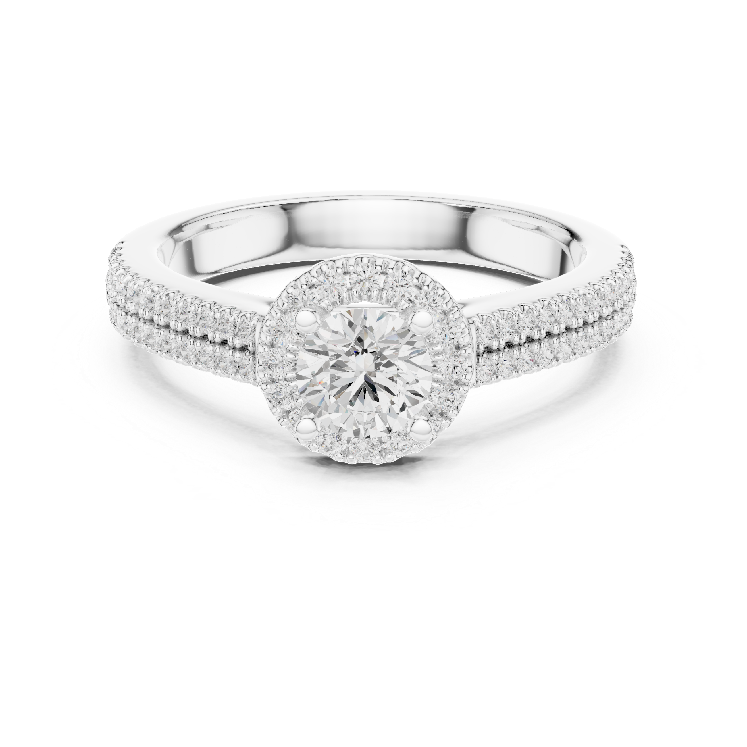 Double Band Engagement Ring with Diamond Halo and Prong-Set