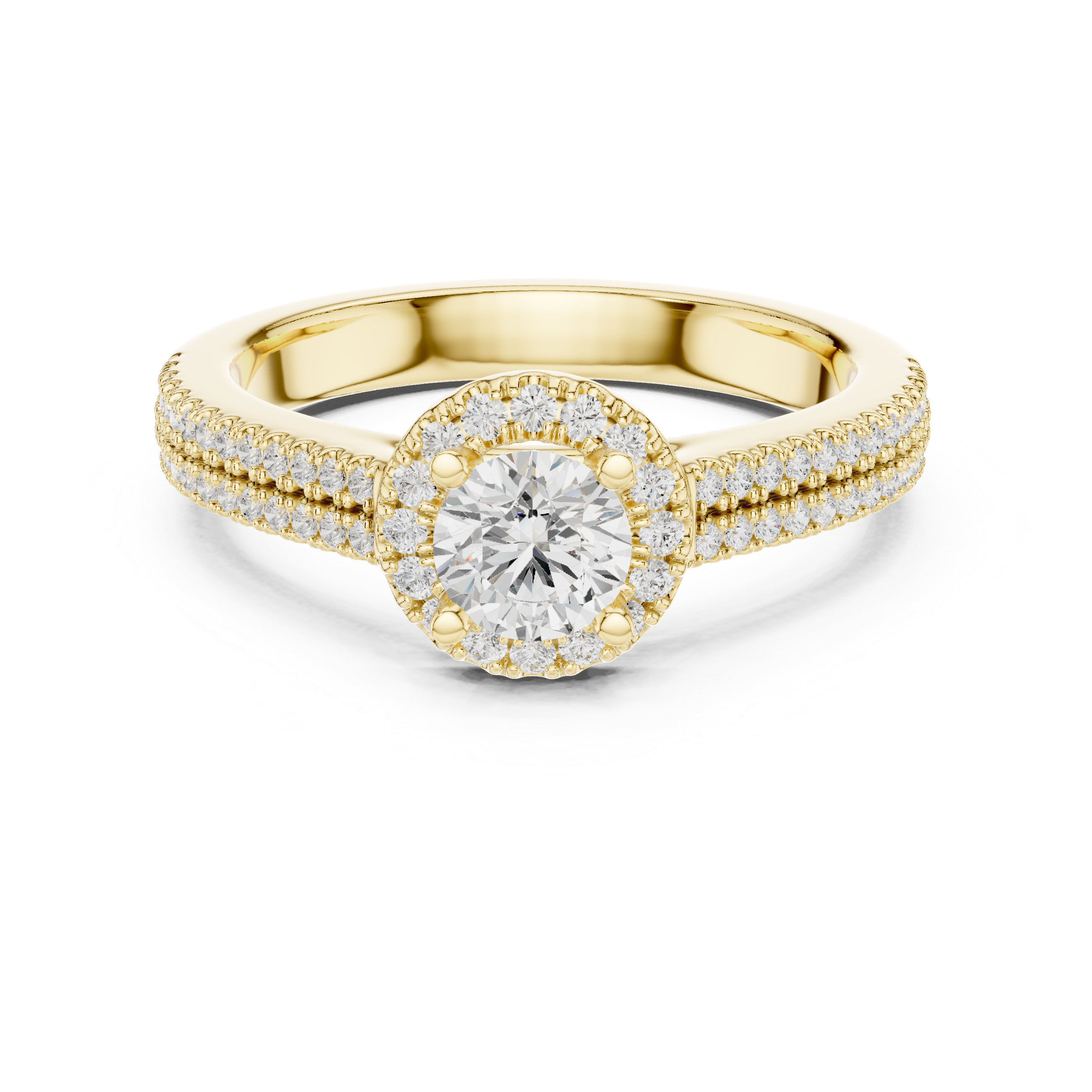 Double Band Engagement Ring with Diamond Halo and Prong-Set