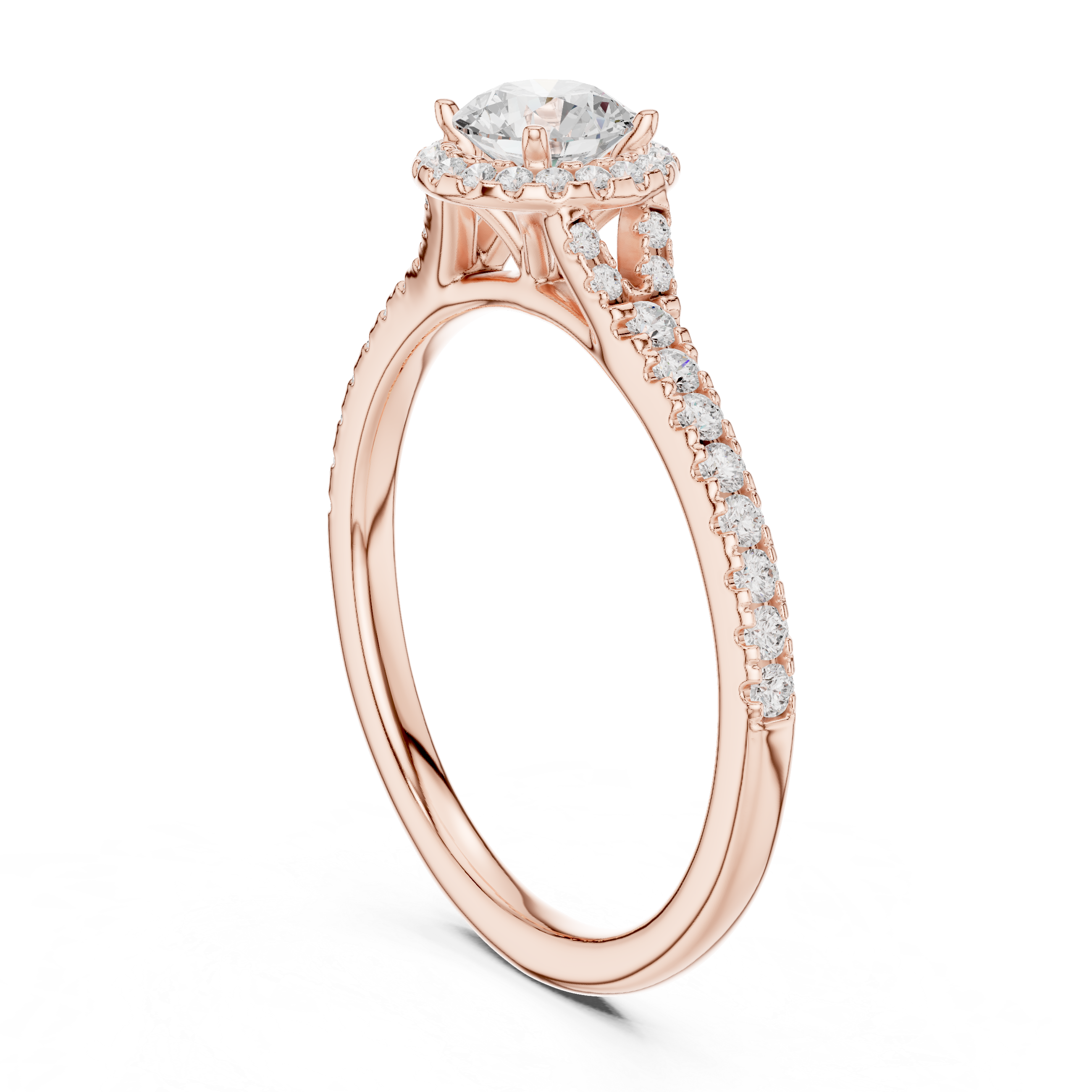 Solitaire Engagement Ring with Diamond Halo and Pav? Band