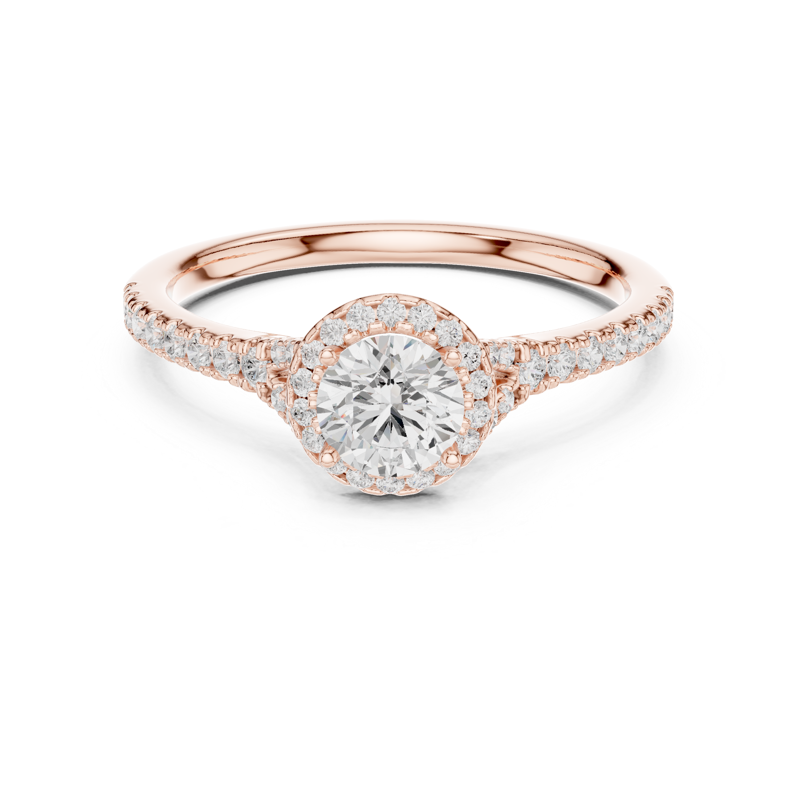 Solitaire Engagement Ring with Diamond Halo and Pav? Band