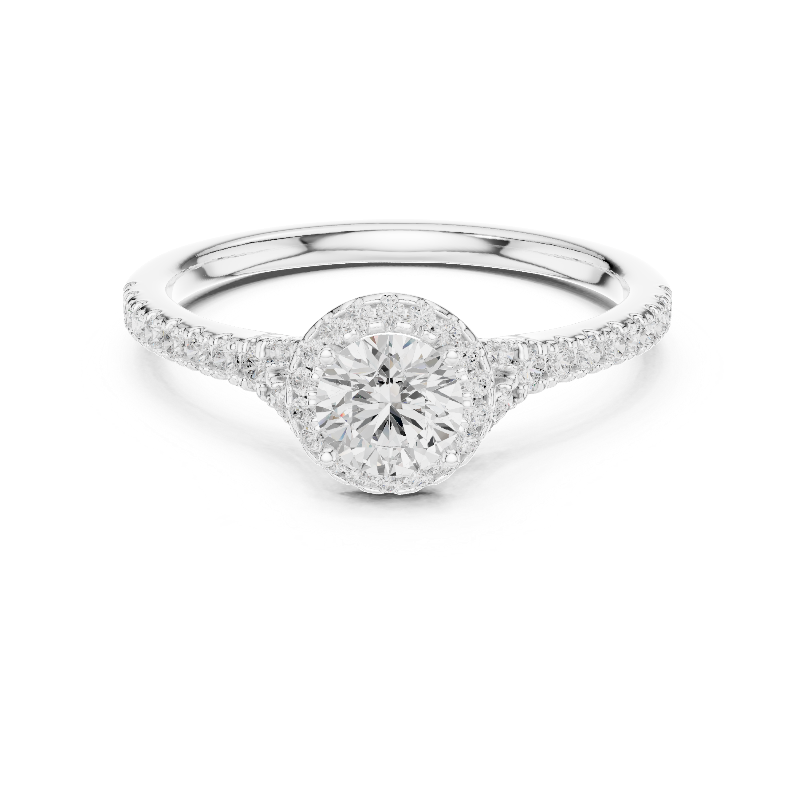 Solitaire Engagement Ring with Diamond Halo and Pav? Band