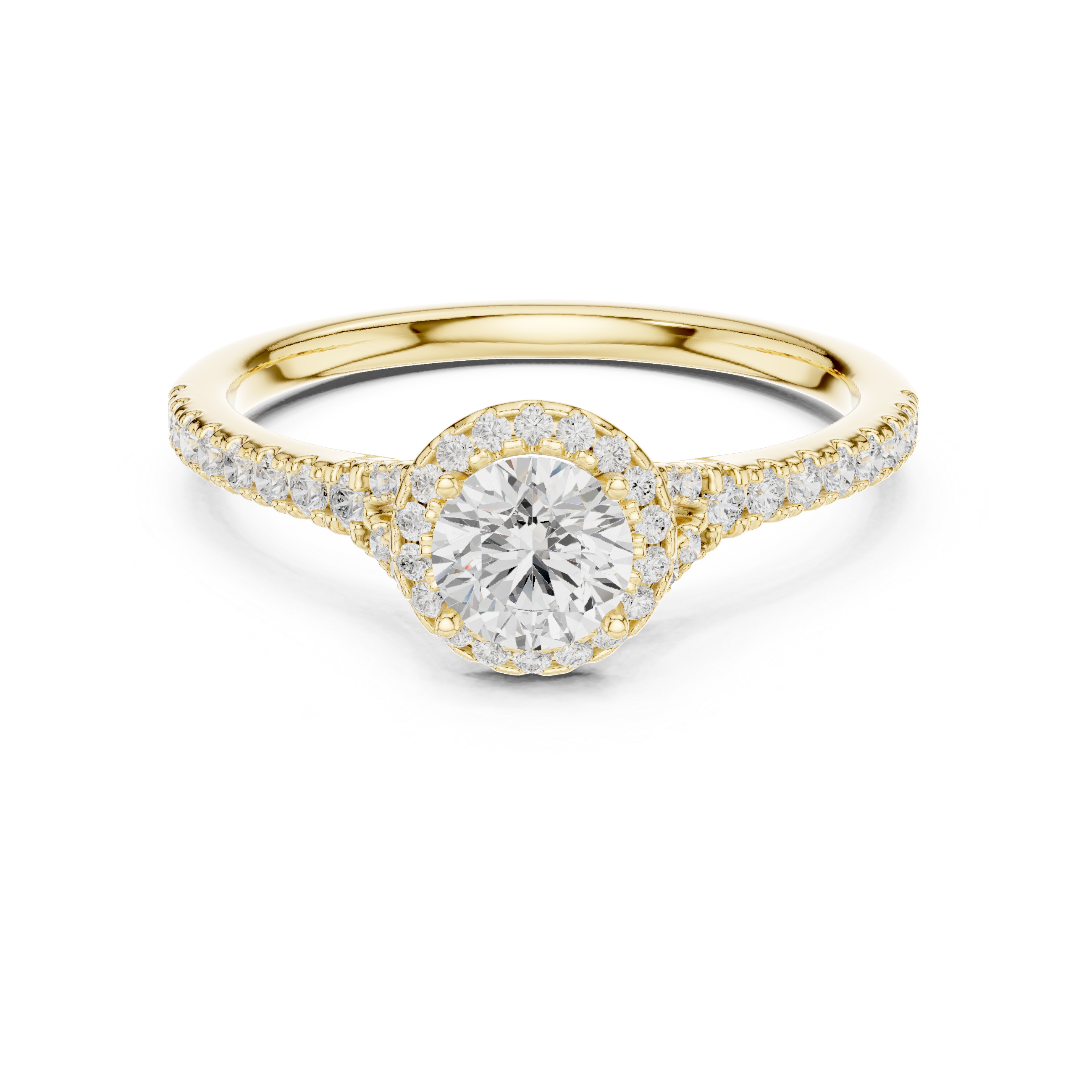 Solitaire Engagement Ring with Diamond Halo and Pav? Band