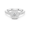 Diamond Halo Engagement Ring with Pave-Set Band.