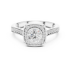 Bezel-Set Diamond Halo Engagement Ring with Channel-Set Band.