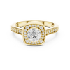 Bezel-Set Diamond Halo Engagement Ring with Channel-Set Band.