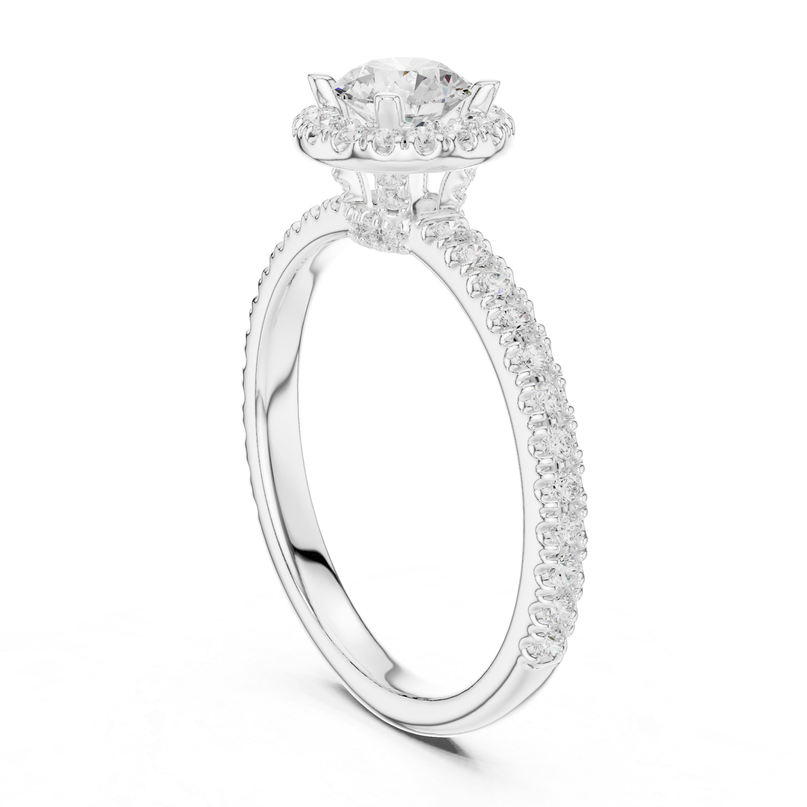 Round Diamond Halo Engagement Ring with Pav? Band.