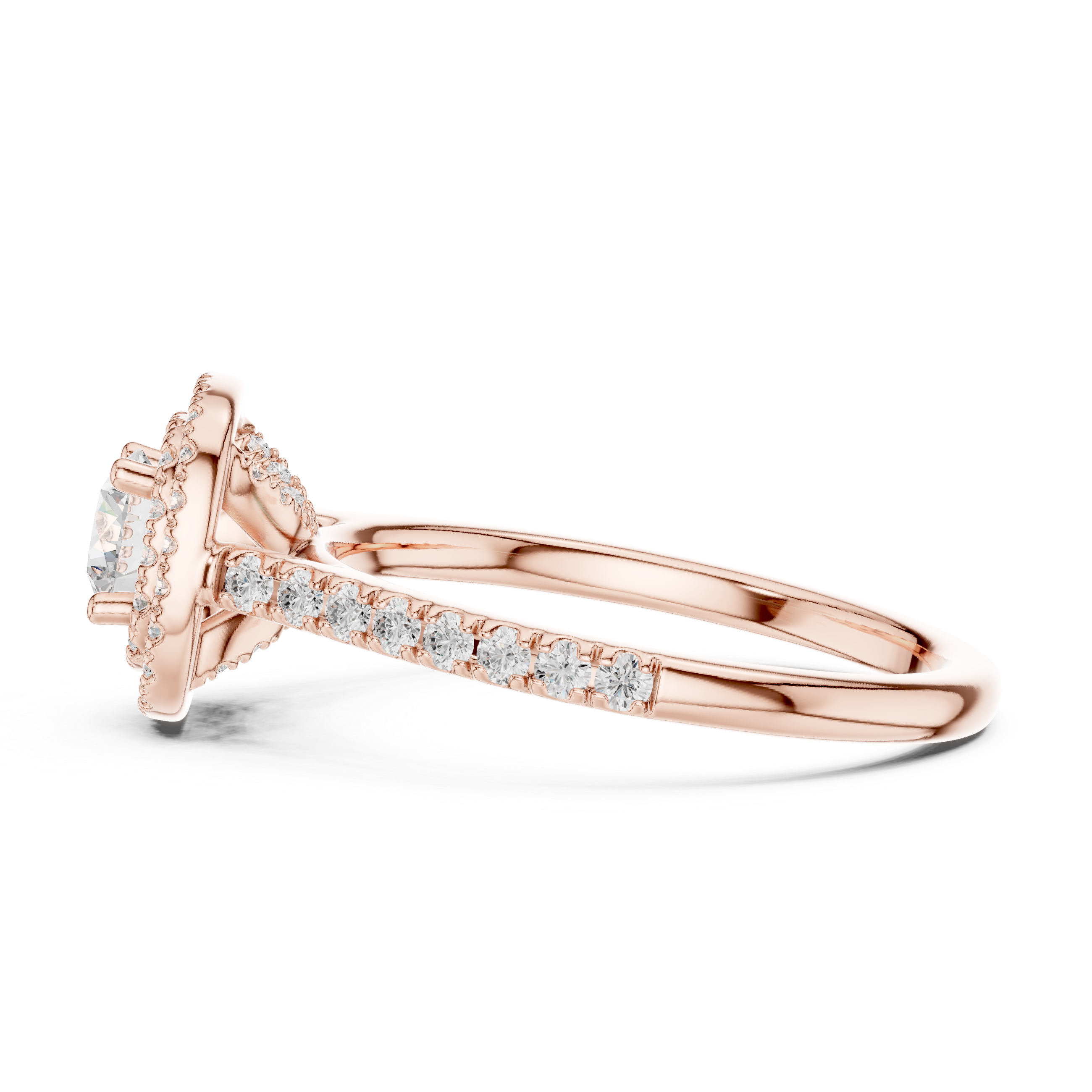 Halo Engagement Ring with Pav? Band and Under Gallery Detail.