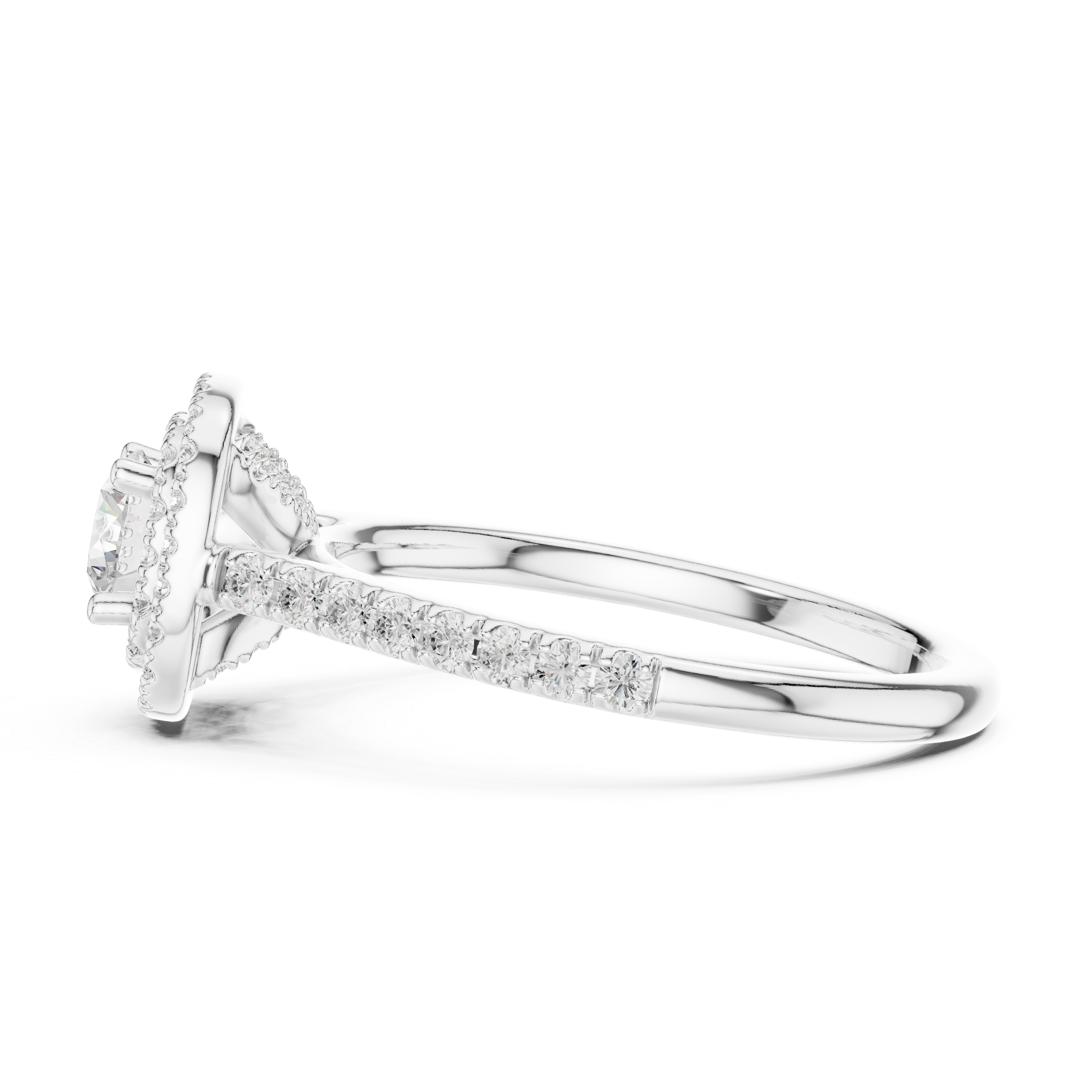 Halo Engagement Ring with Pav? Band and Under Gallery Detail.