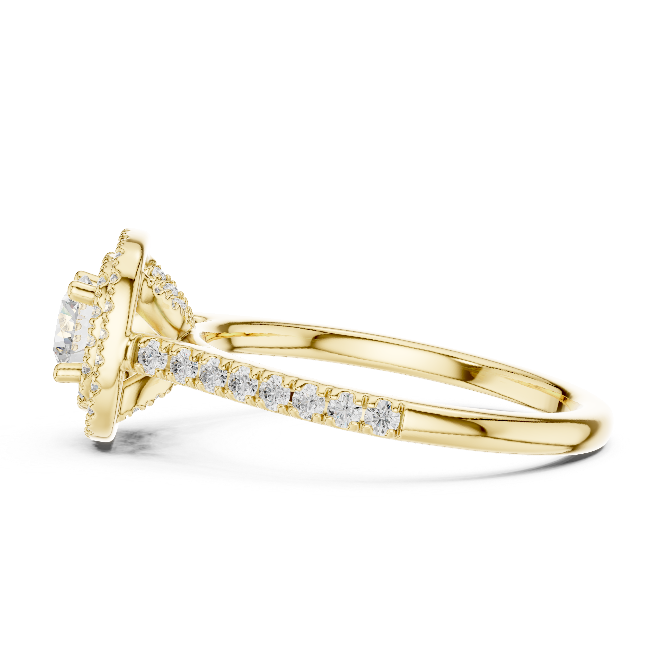 Halo Engagement Ring with Pav? Band and Under Gallery Detail.