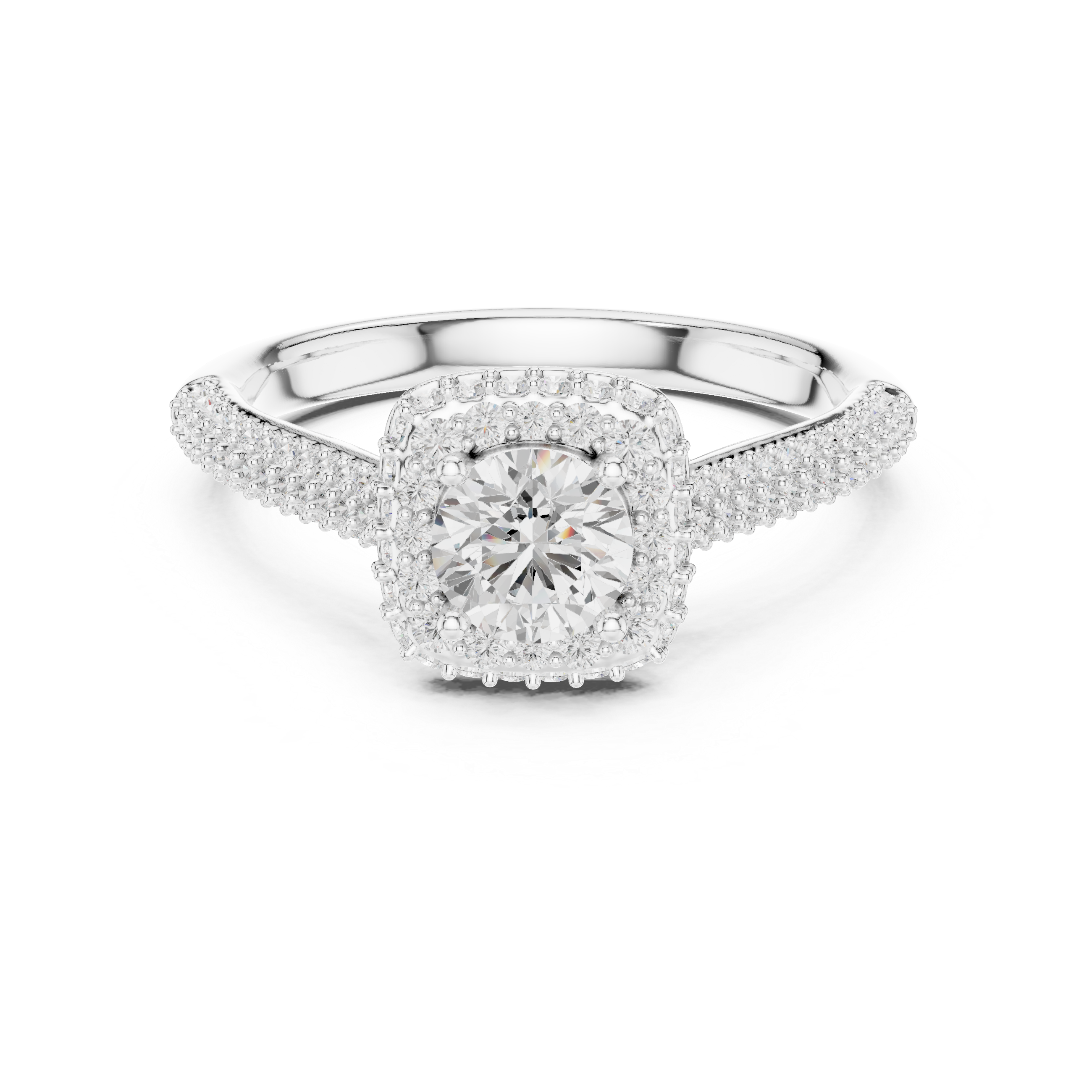 Triple-Row Diamond Halo Engagement Ring with Pav? Band.