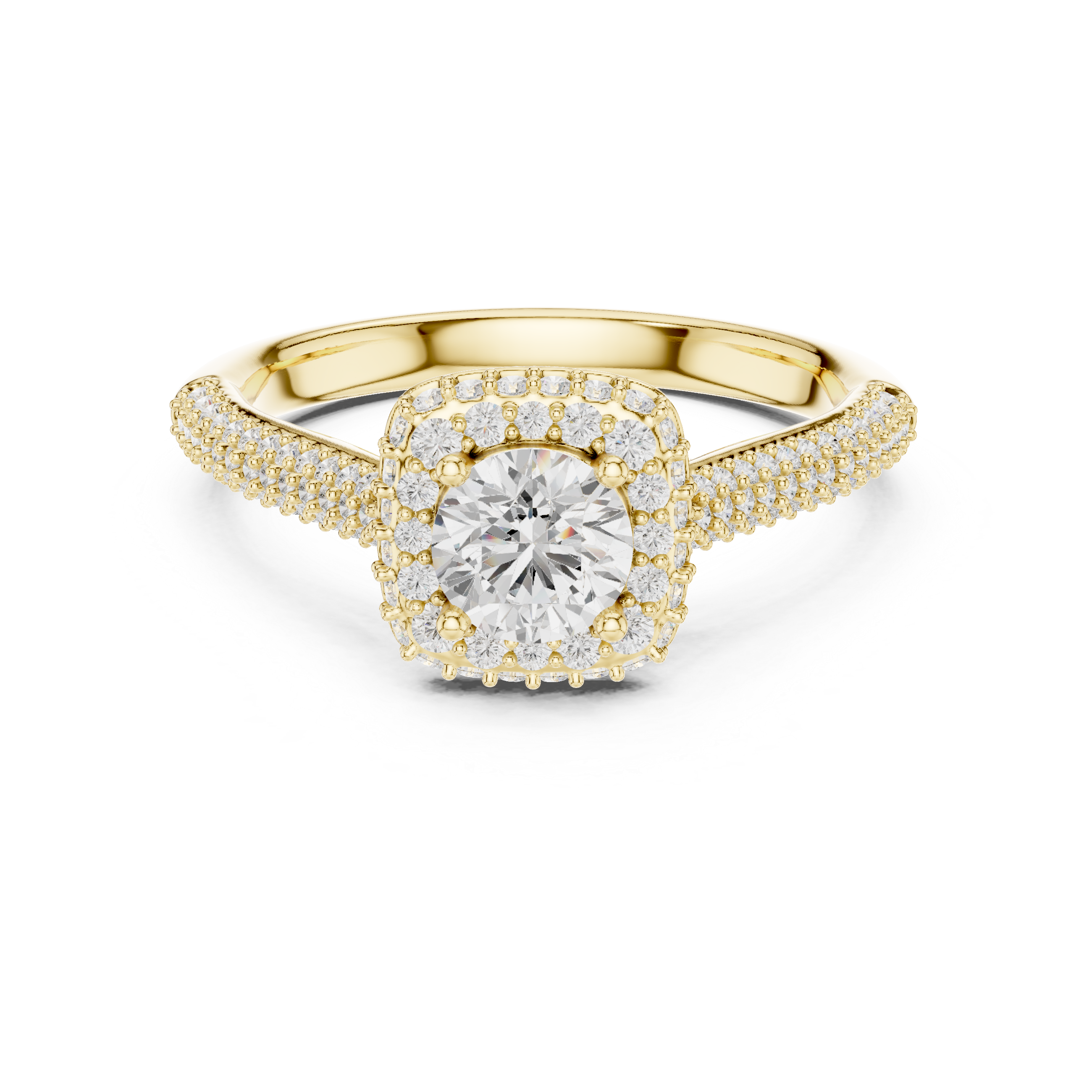 Triple-Row Diamond Halo Engagement Ring with Pav? Band.
