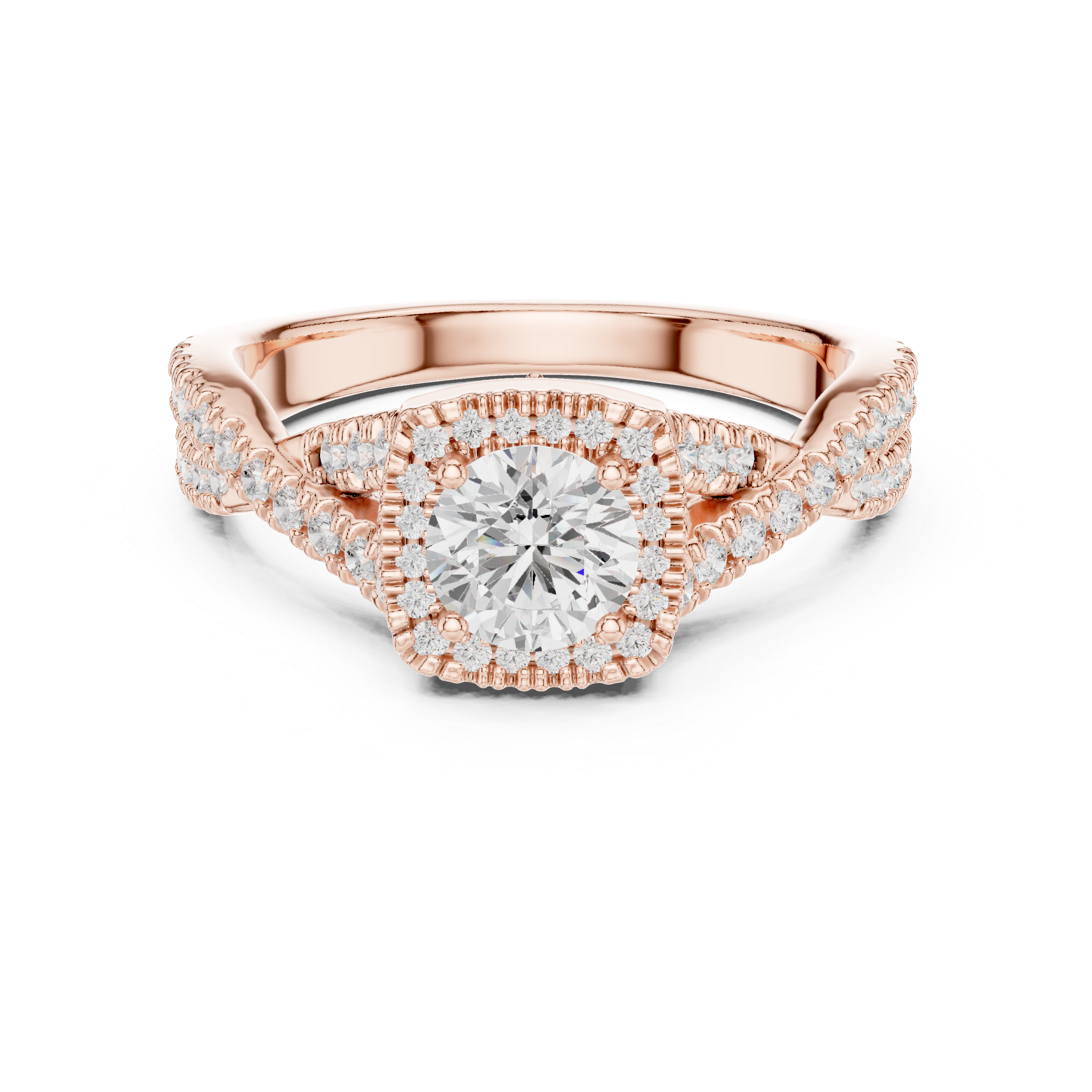 Square Halo Engagement Ring with Crisscross Diamond Band