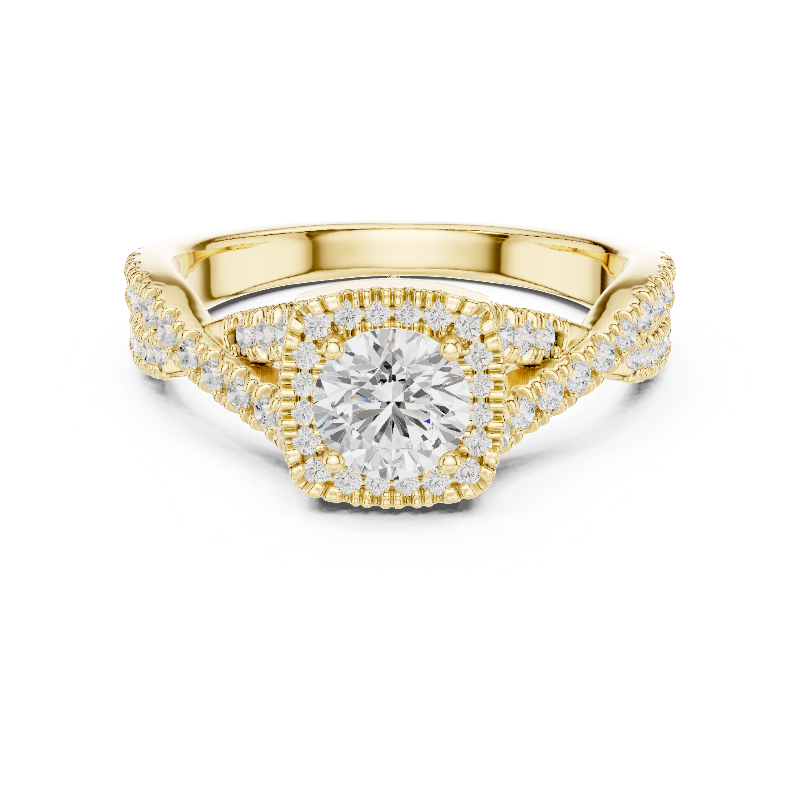 Square Halo Engagement Ring with Crisscross Diamond Band