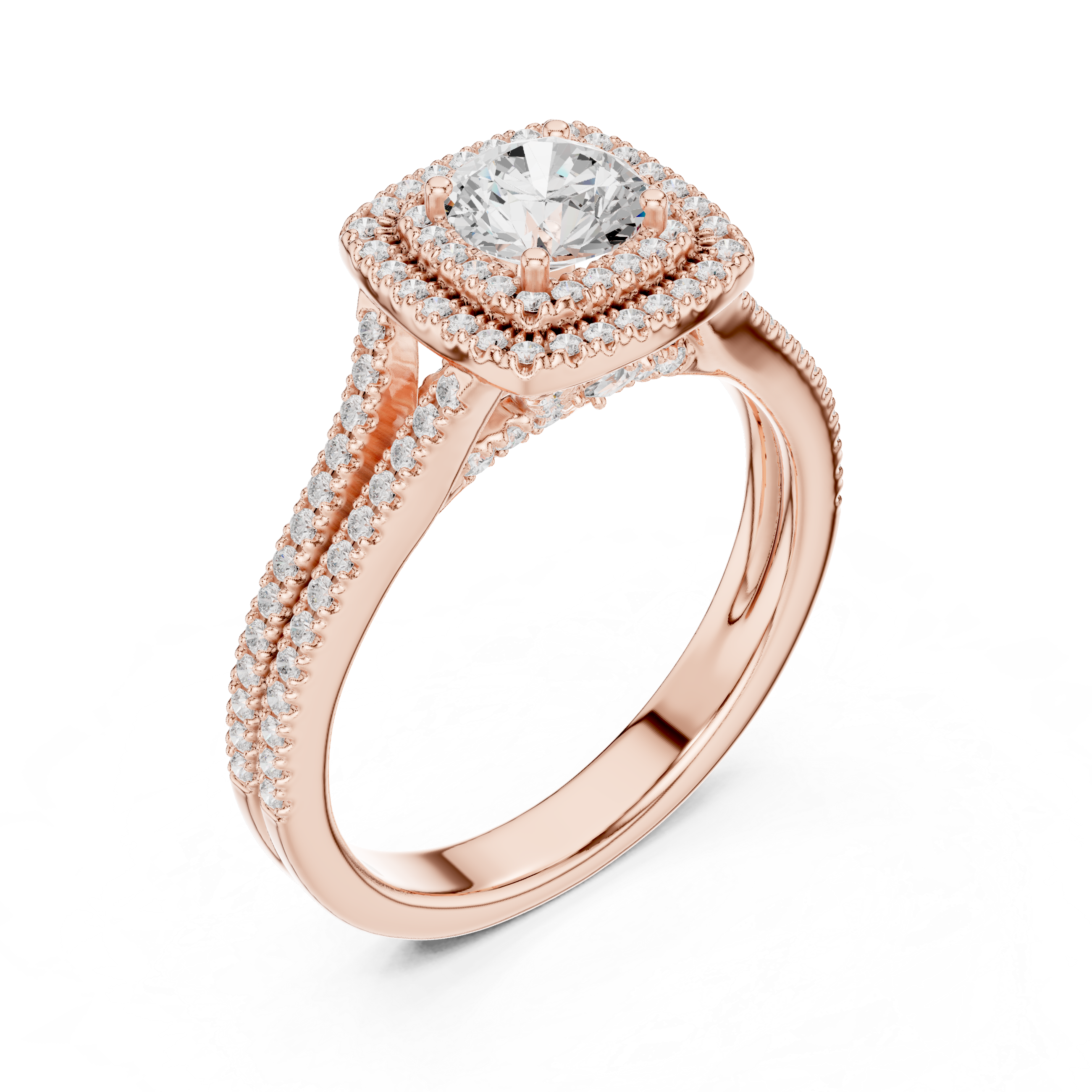 Square Halo Engagement Ring with Split Double Pav? Diamond Band