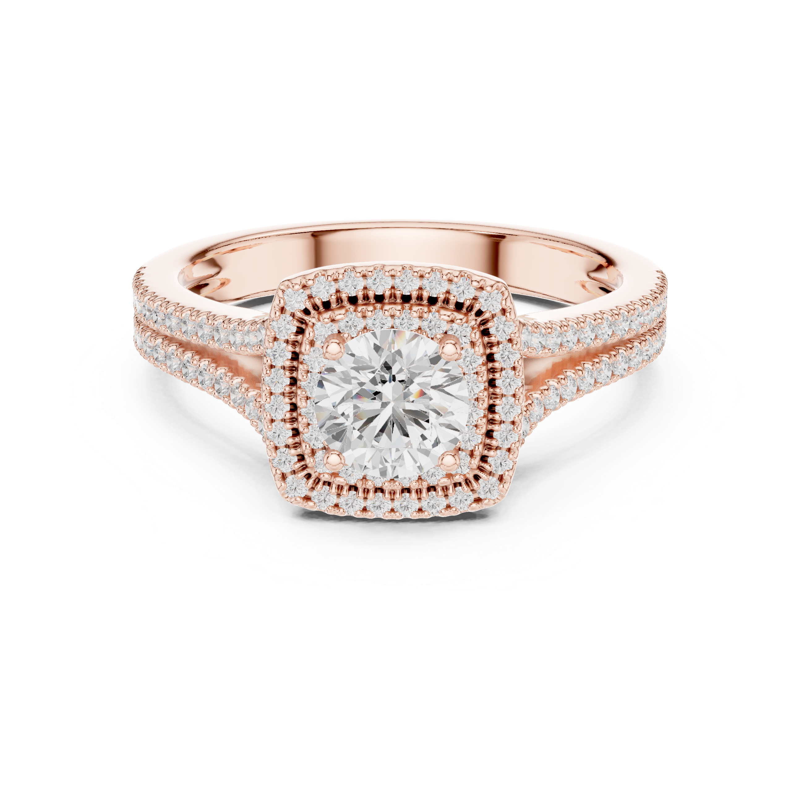 Square Halo Engagement Ring with Split Double Pav? Diamond Band