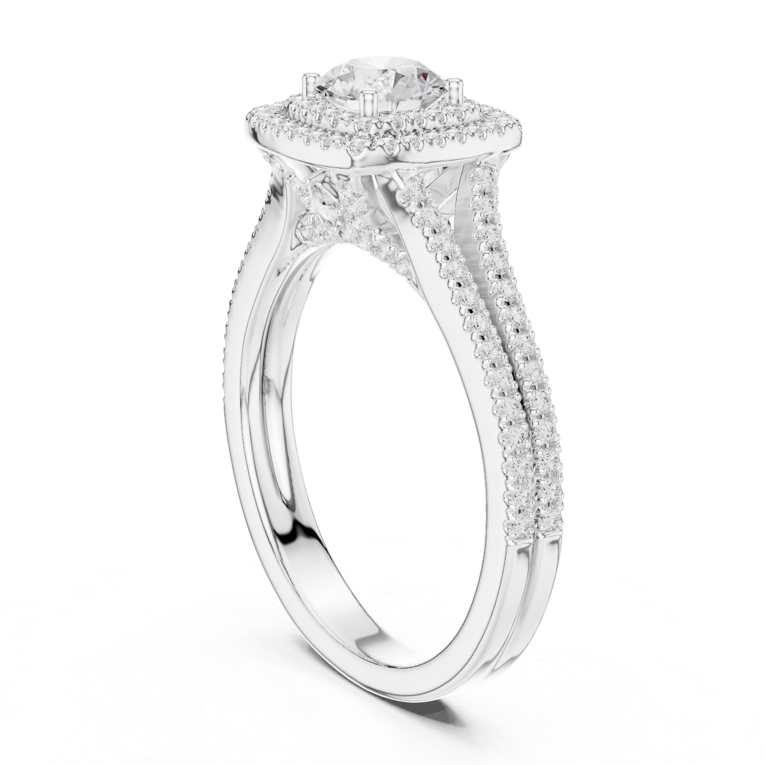 Square Halo Engagement Ring with Split Double Pav? Diamond Band