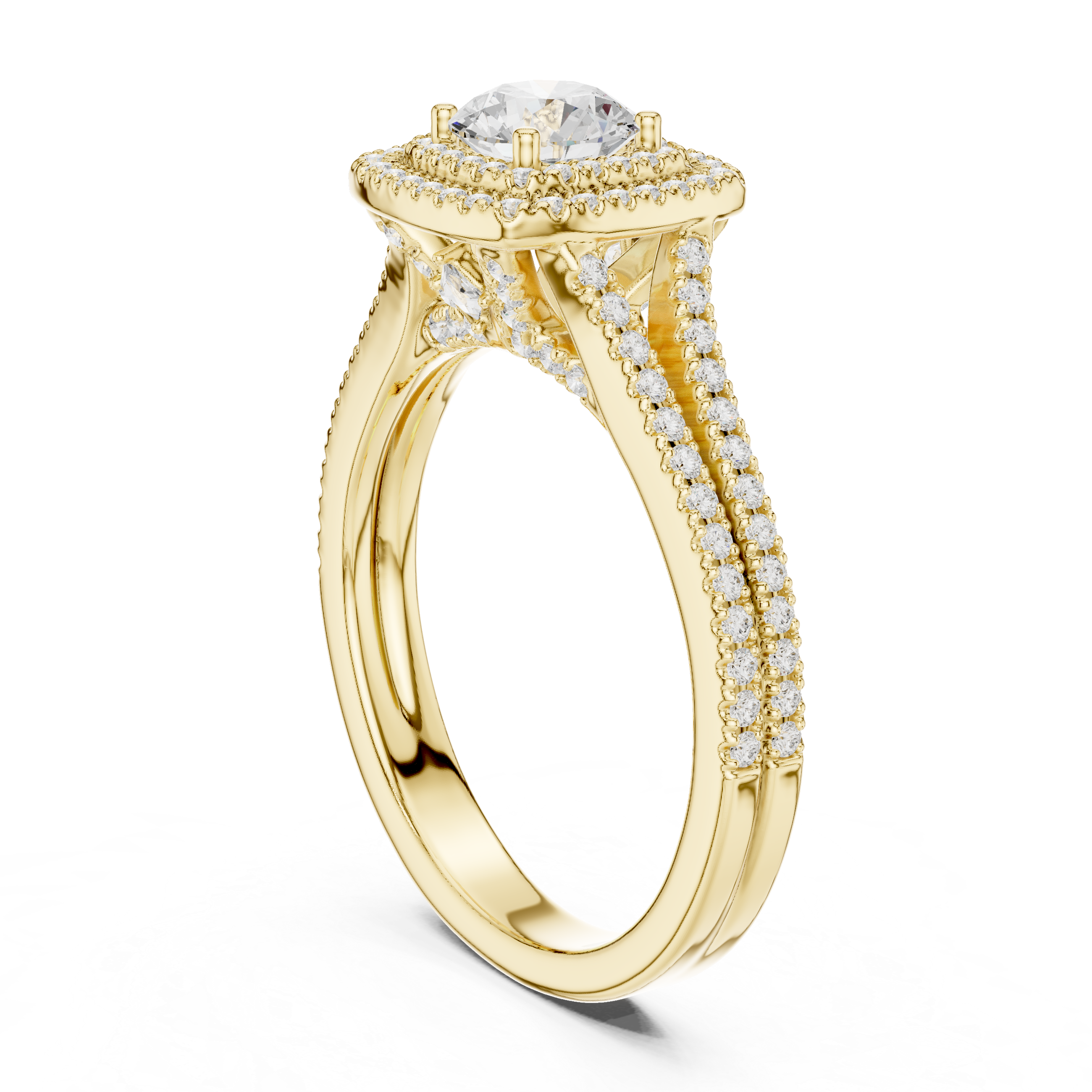 Square Halo Engagement Ring with Split Double Pav? Diamond Band