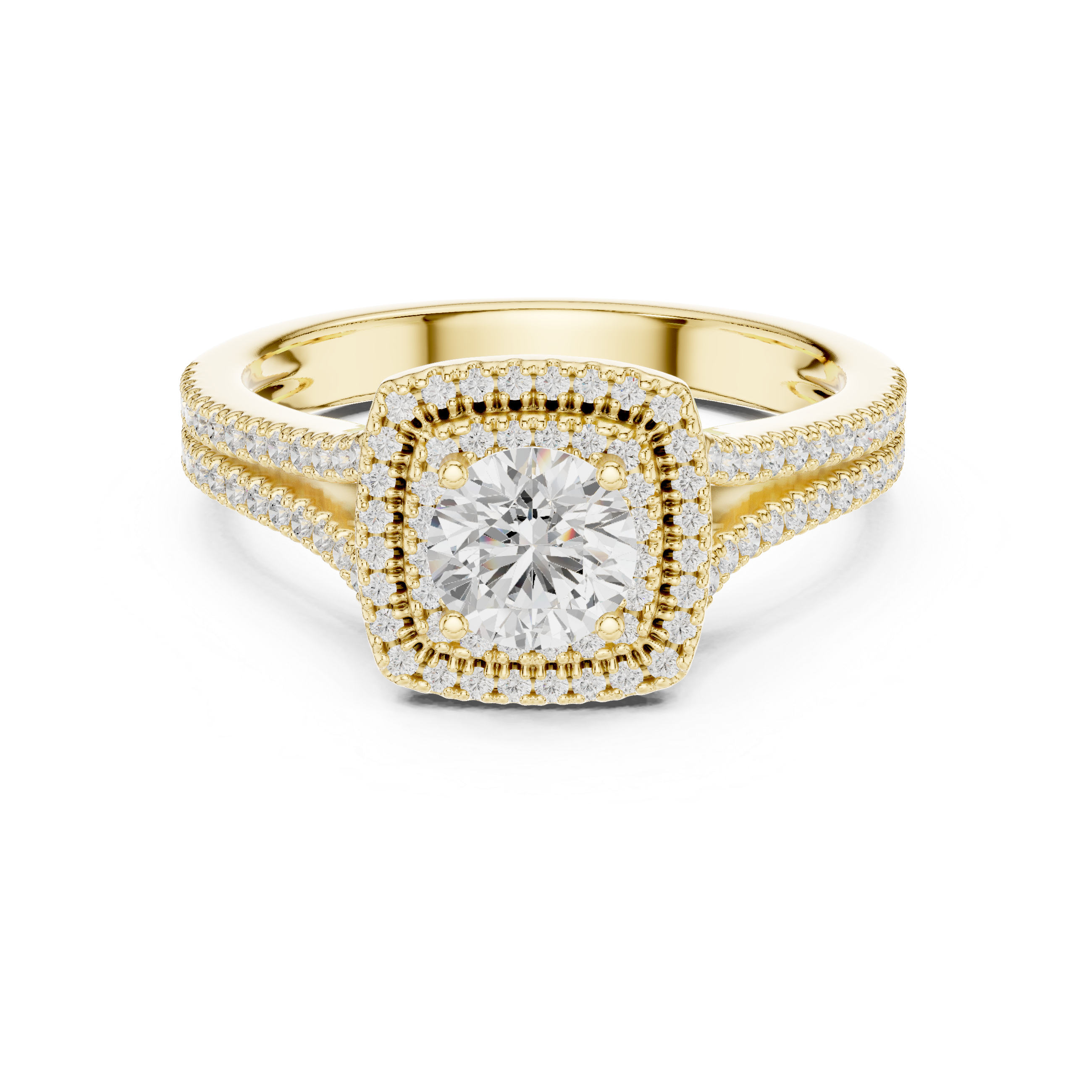 Square Halo Engagement Ring with Split Double Pav? Diamond Band