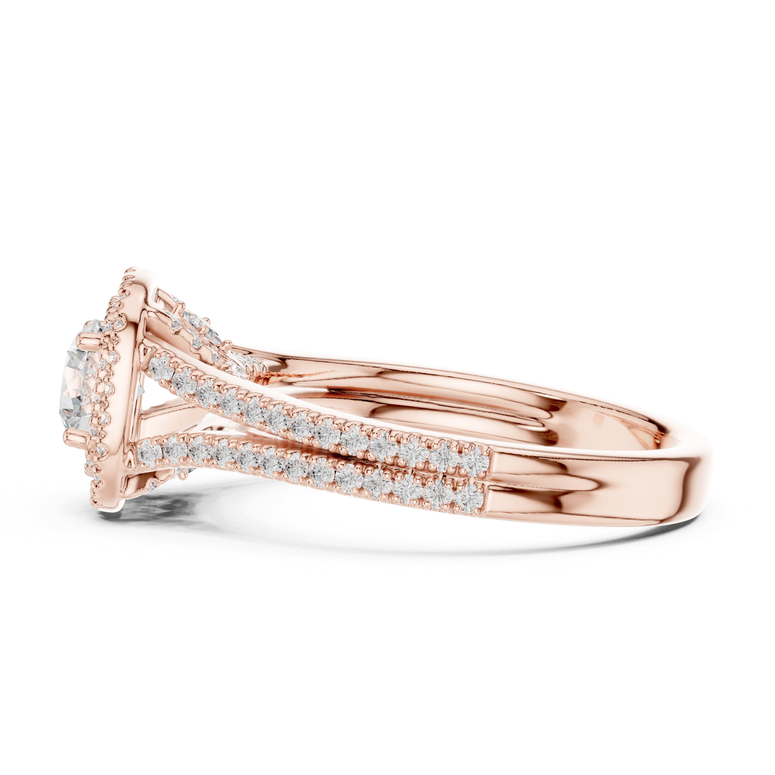 Round Double Halo Engagement Ring with Split Double Pav? Band.