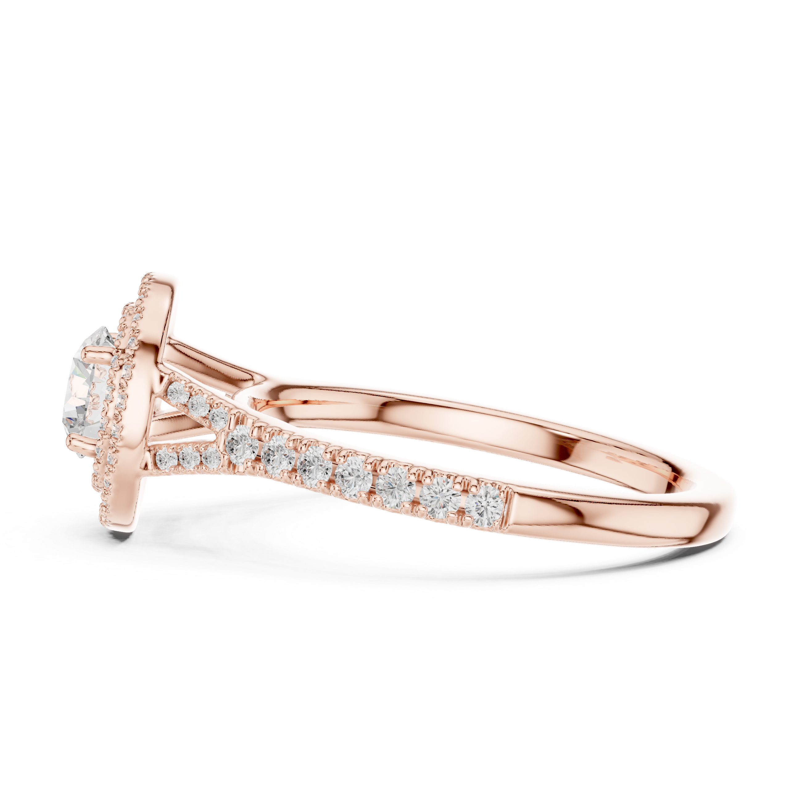 Round Diamond Halo Engagement Ring with Tapered Pav? Band.