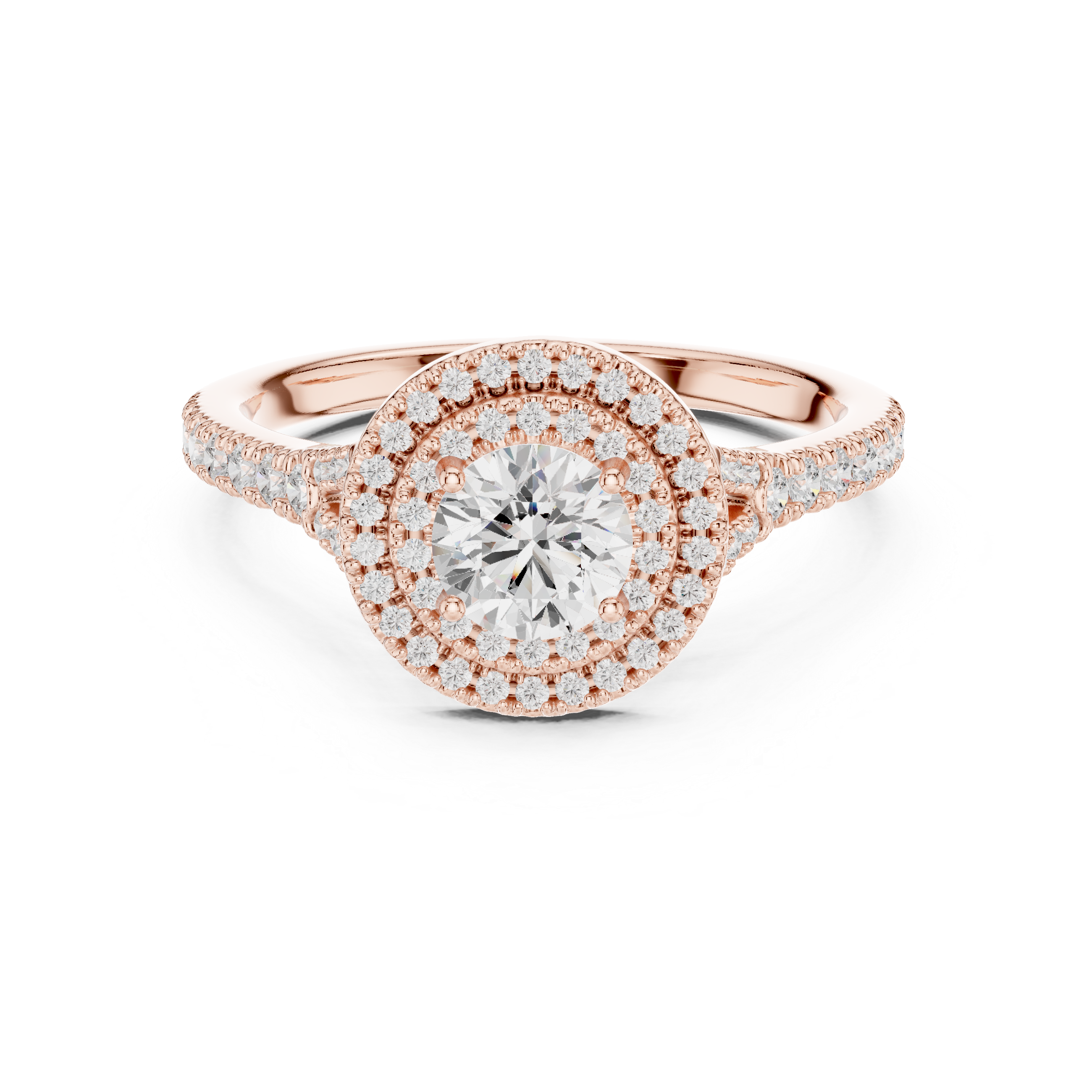 Round Diamond Halo Engagement Ring with Tapered Pav? Band.