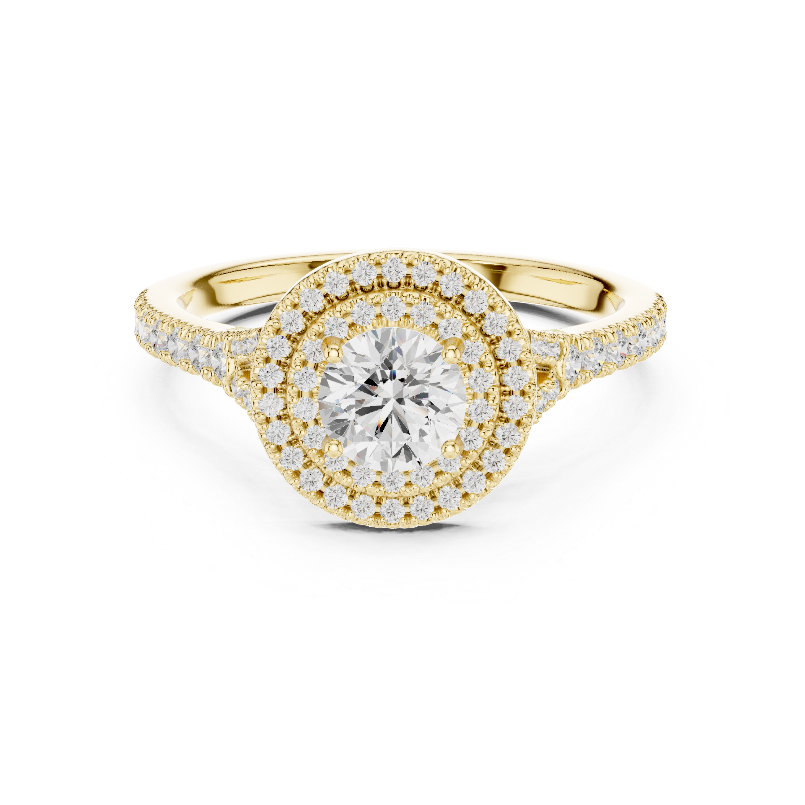 Round Diamond Halo Engagement Ring with Tapered Pav? Band.