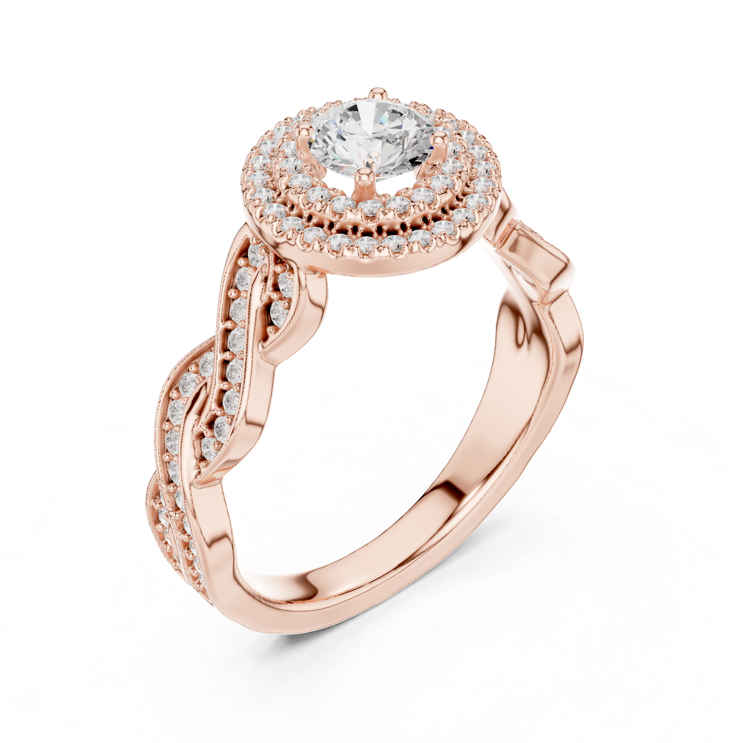 Infinity Twist Diamond Halo Engagement Ring
