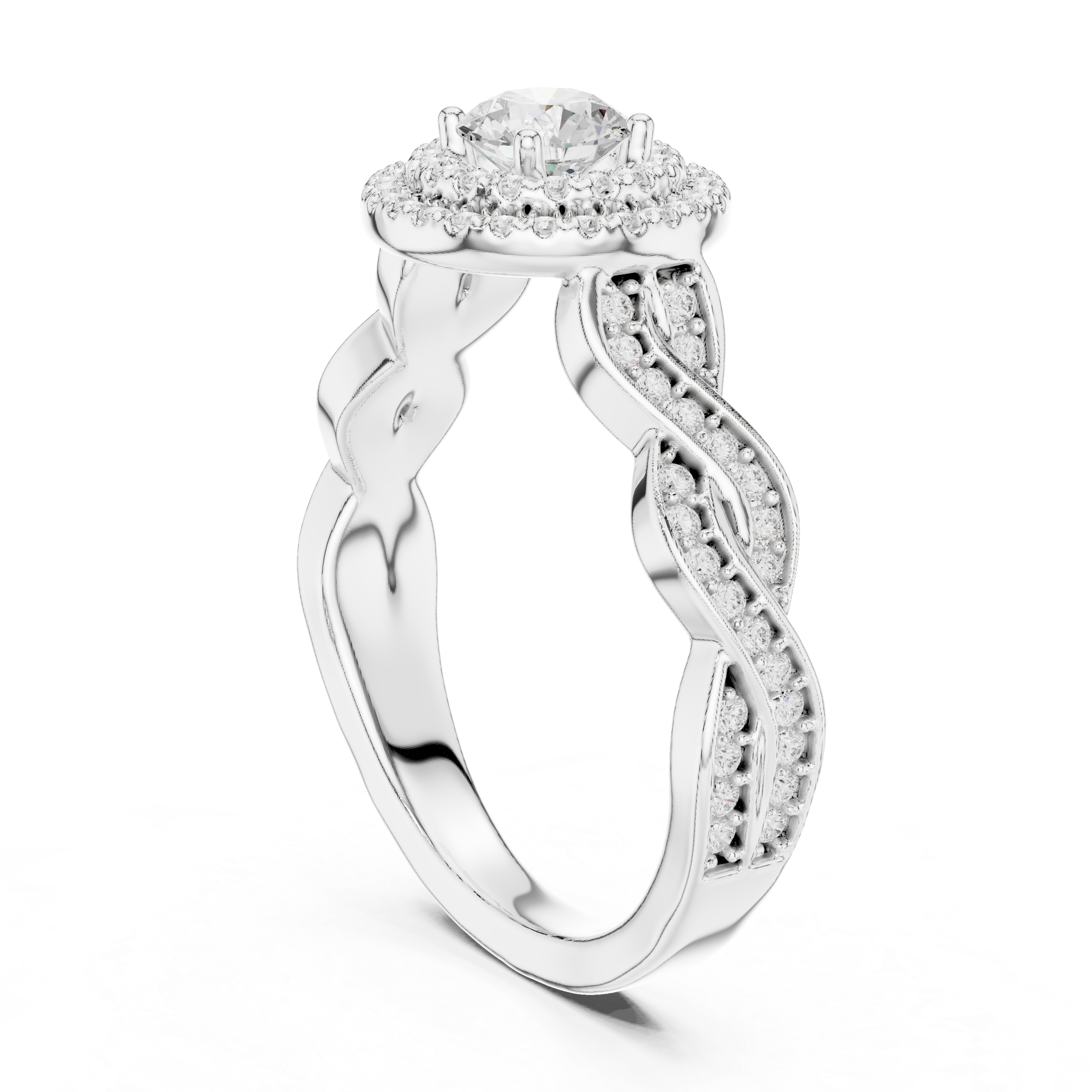 Infinity Twist Diamond Halo Engagement Ring