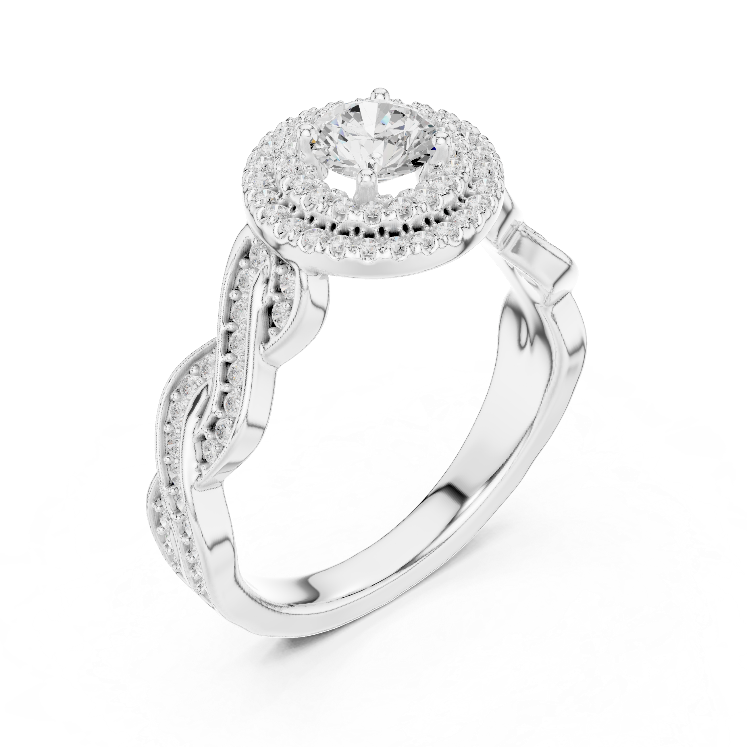 Infinity Twist Diamond Halo Engagement Ring