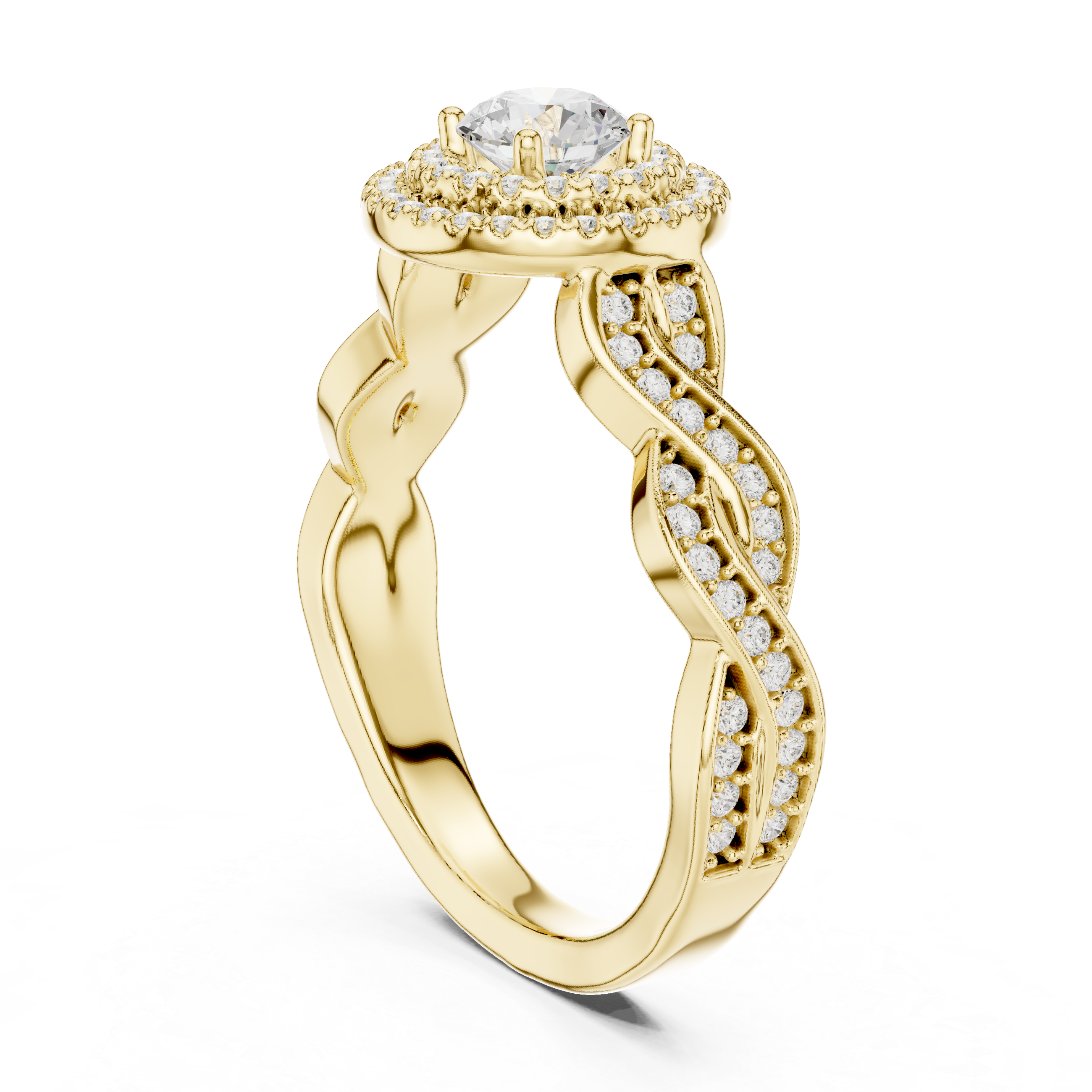 Infinity Twist Diamond Halo Engagement Ring